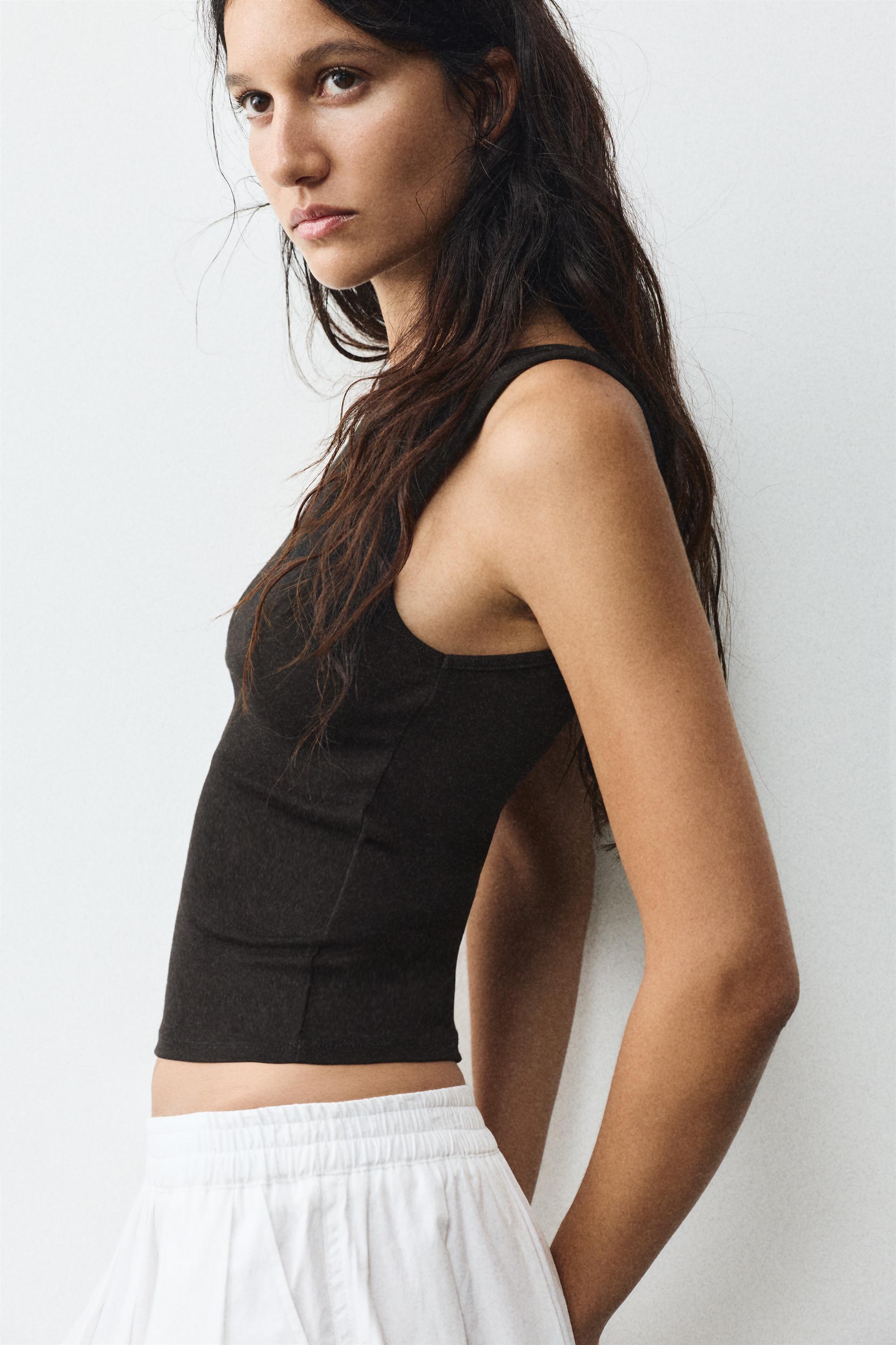 Boat neck tank top — Black