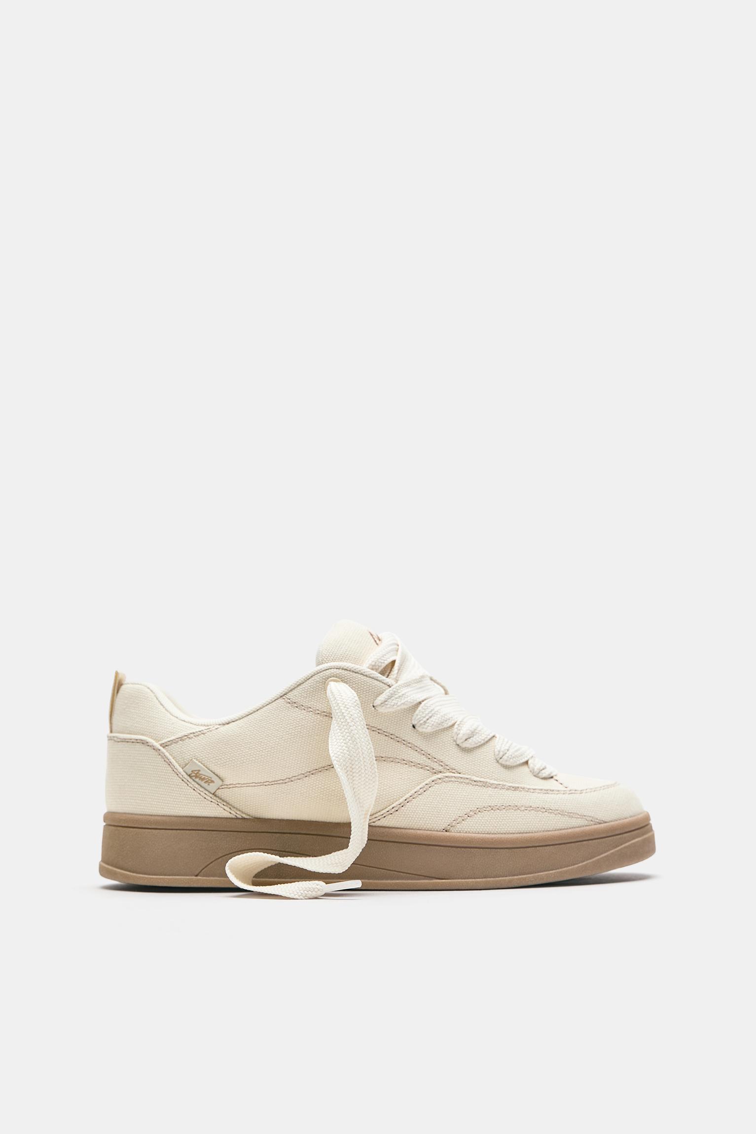 STWD skate trainers with stitching — Ecru