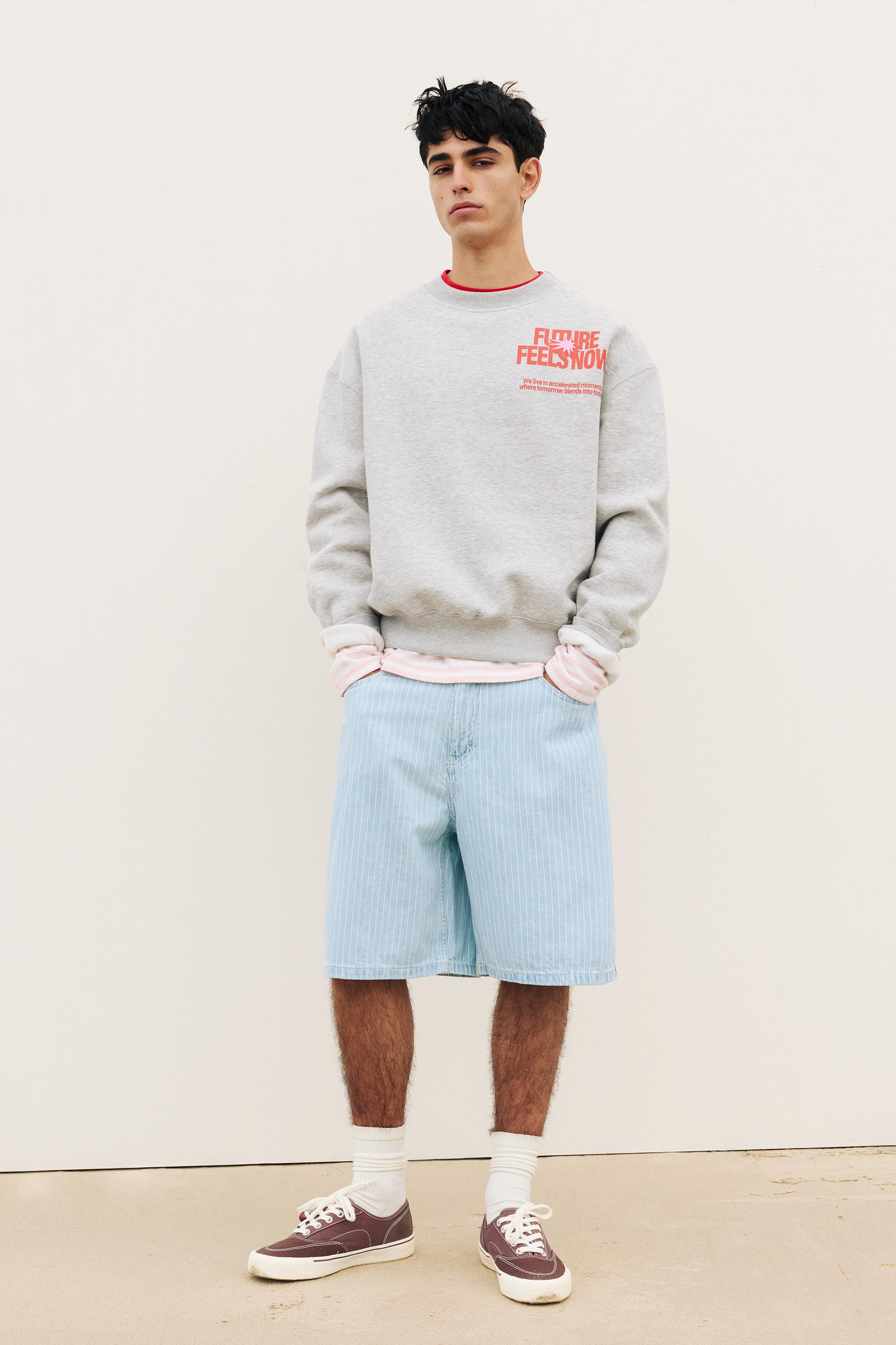 Relaxed fit striped denim Bermuda shorts — Pale indigo
