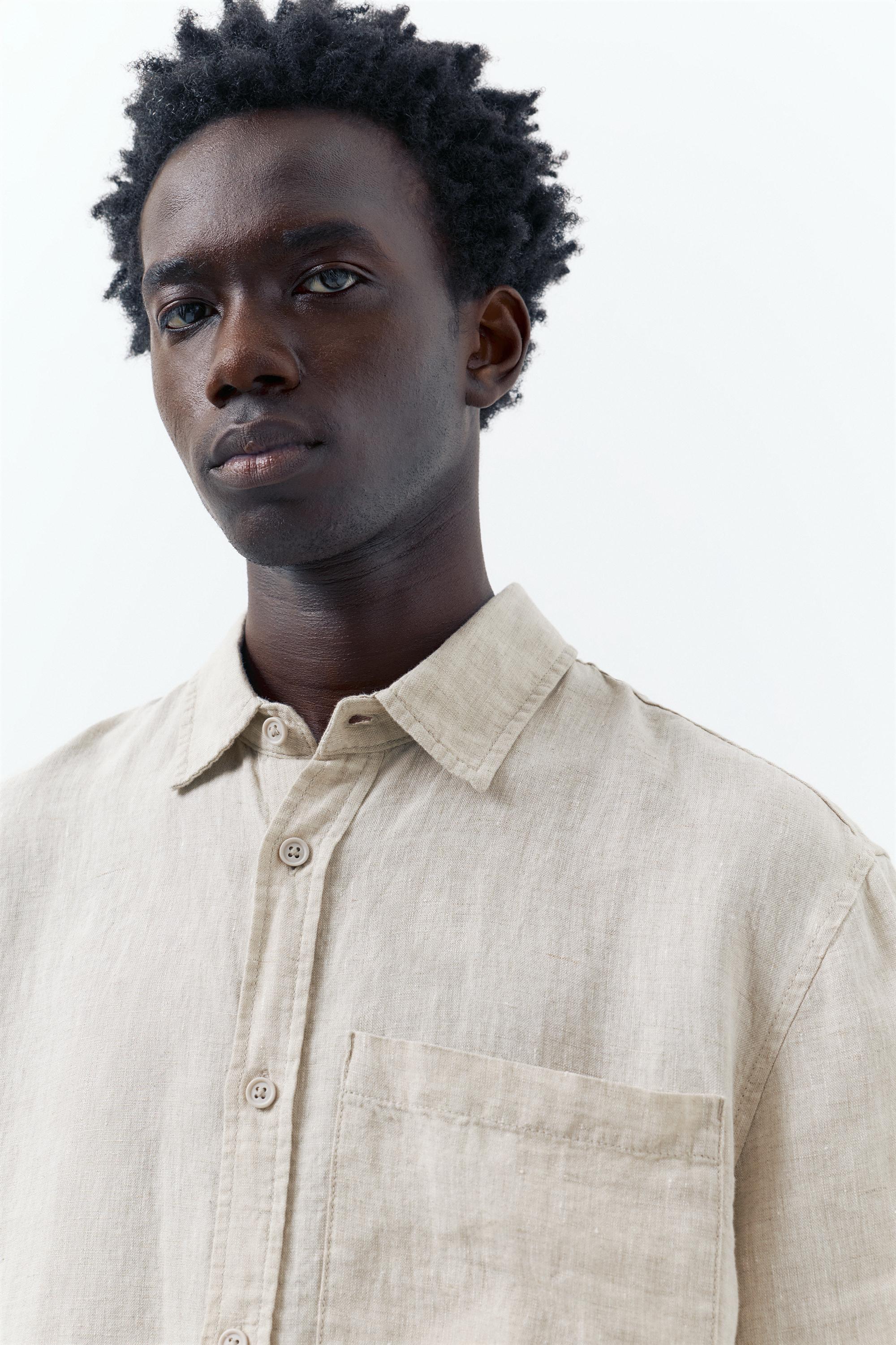 100% linen short sleeve shirt — Beige