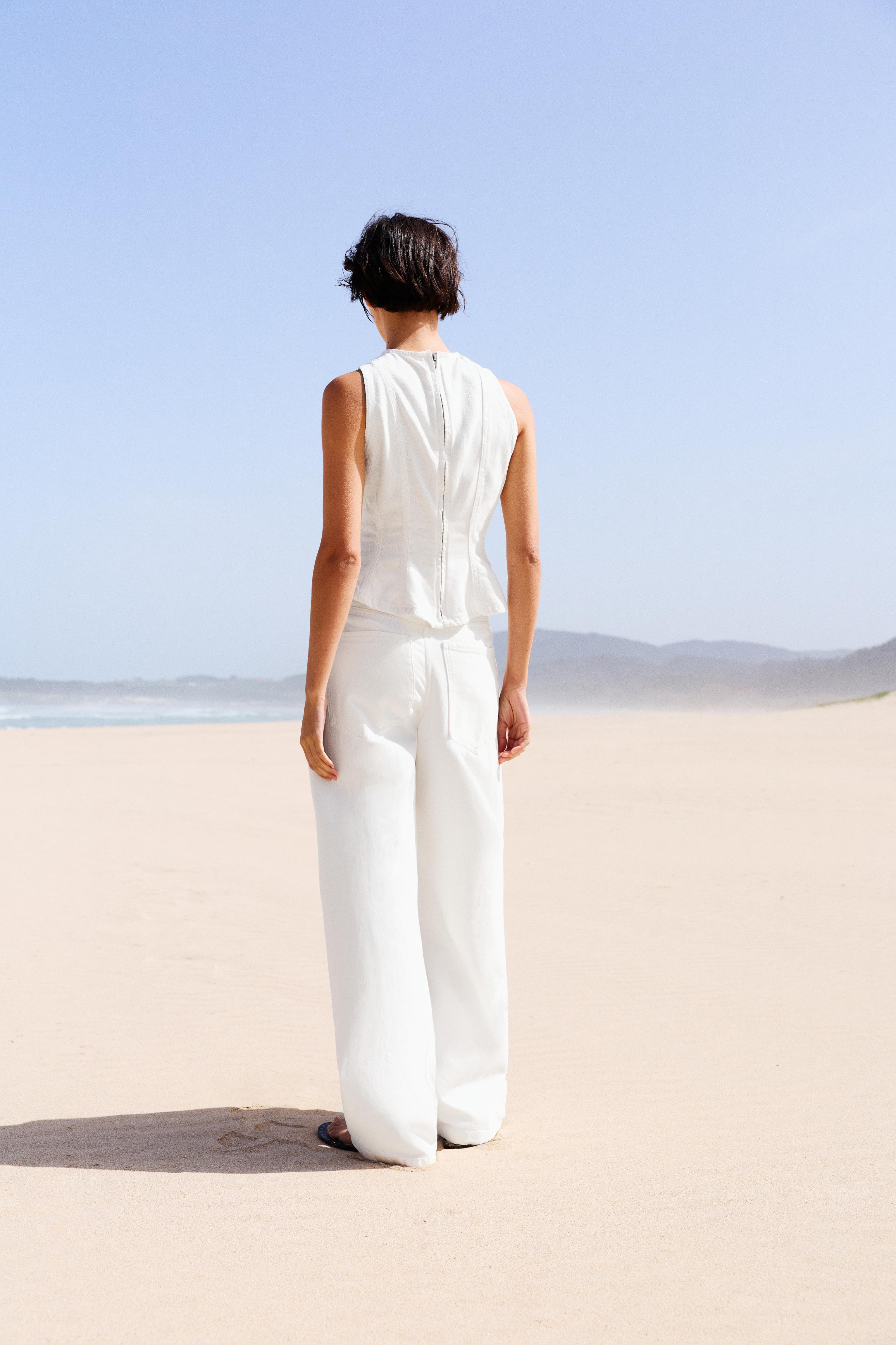 Pleated balloon fit baggy jeans — White