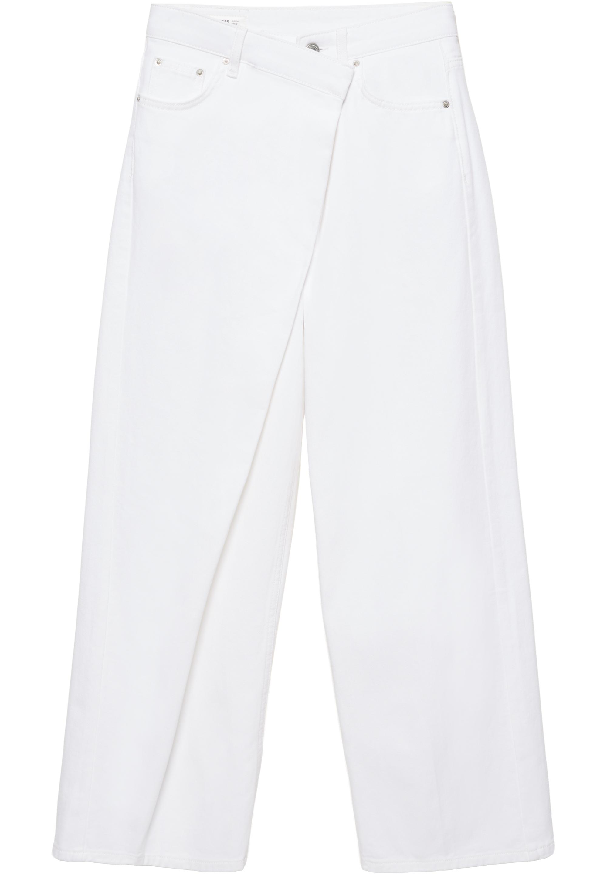 White crossover waist baggy jeans — White