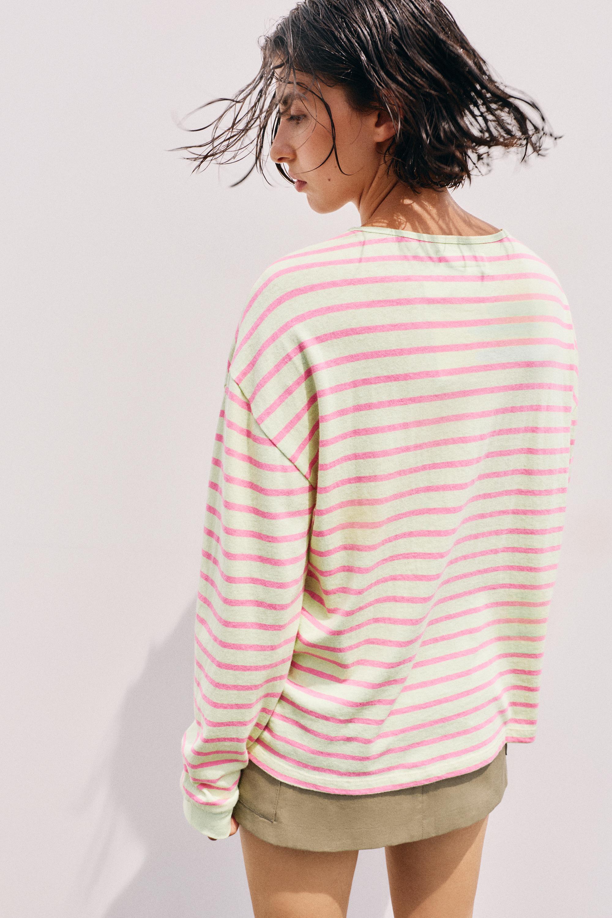 Oversize long sleeve striped T-shirt — Lime