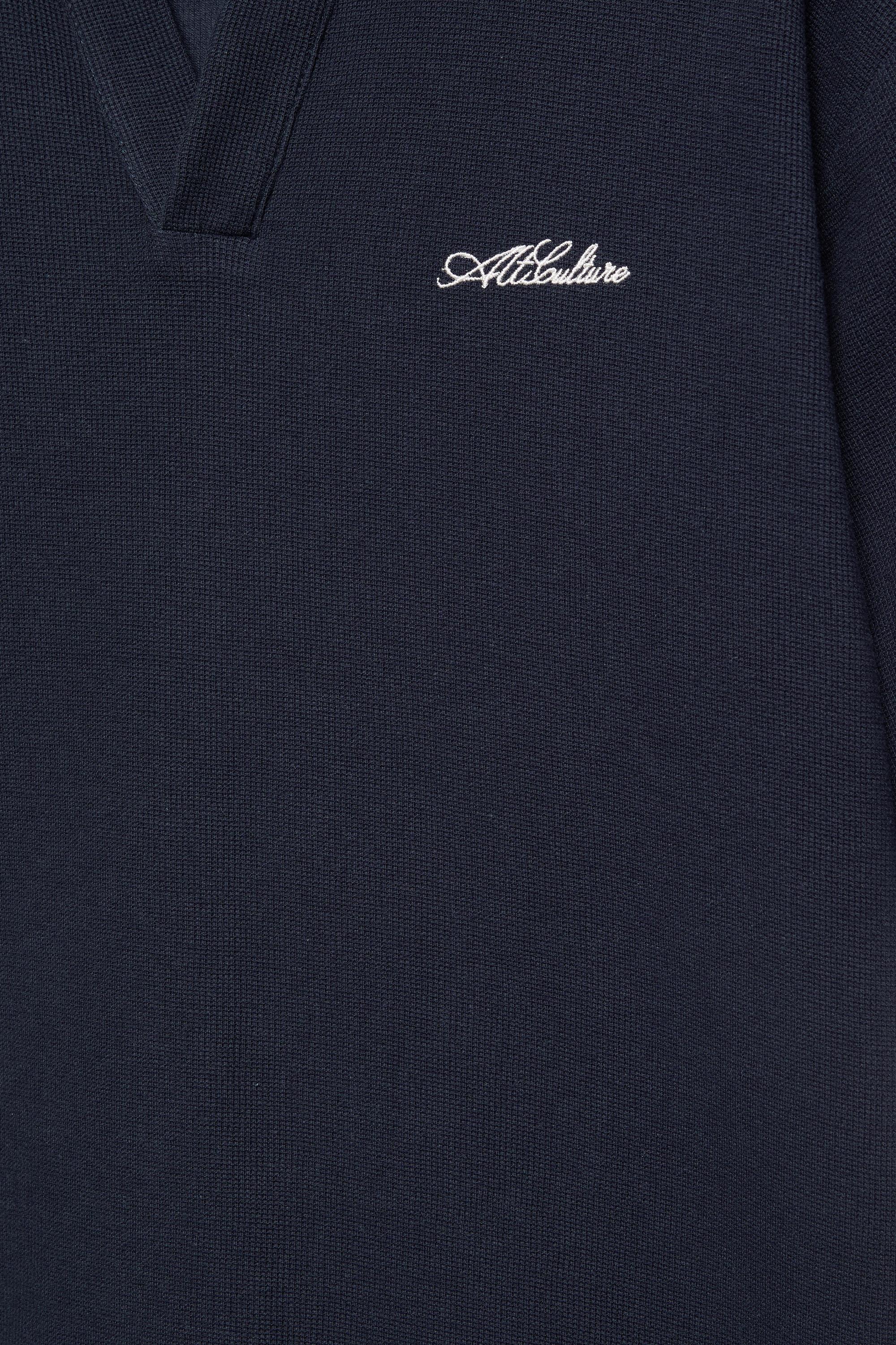 Short sleeve waffle-knit polo shirt — Navy (alternate view)