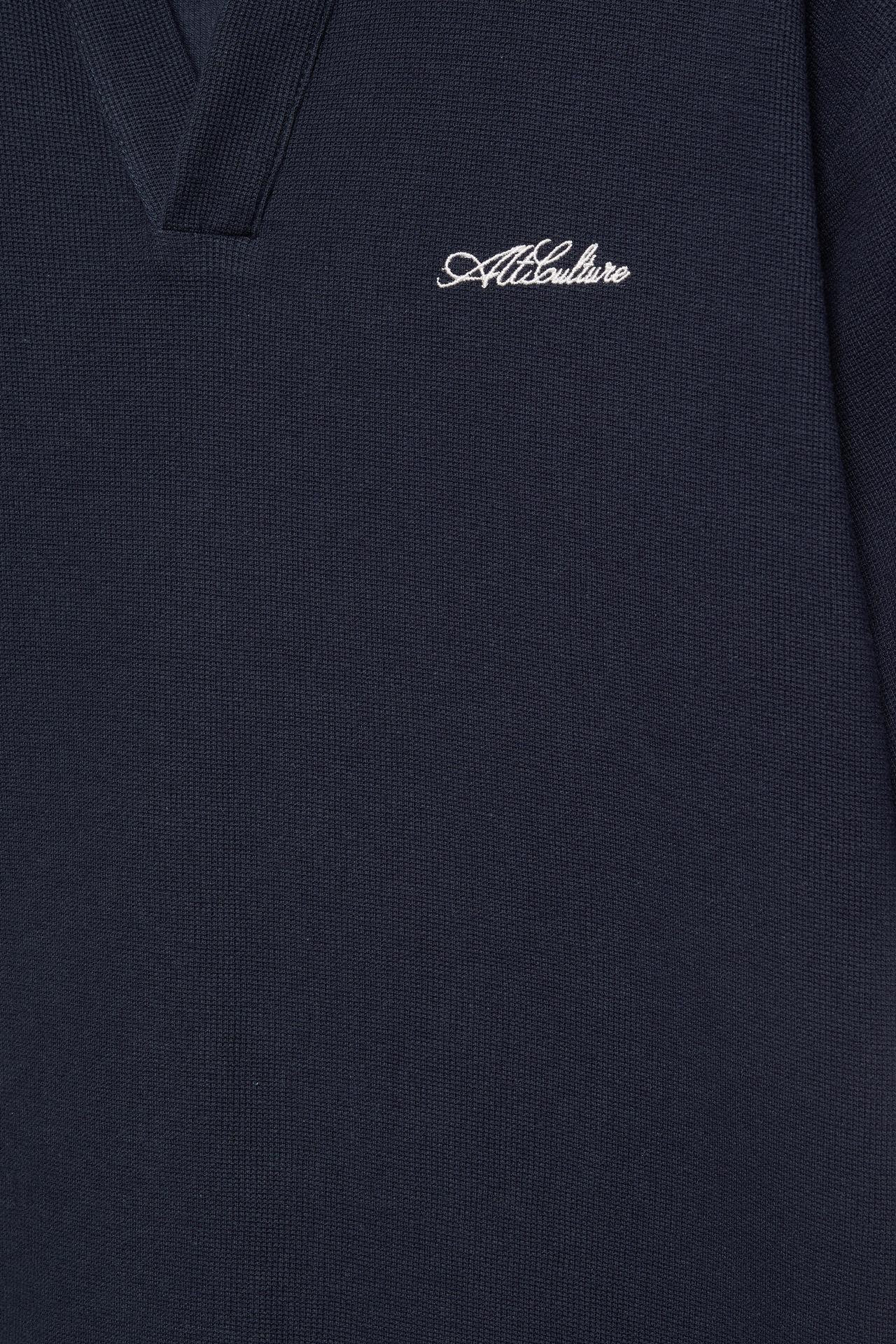 Short sleeve waffle-knit polo shirt — Navy