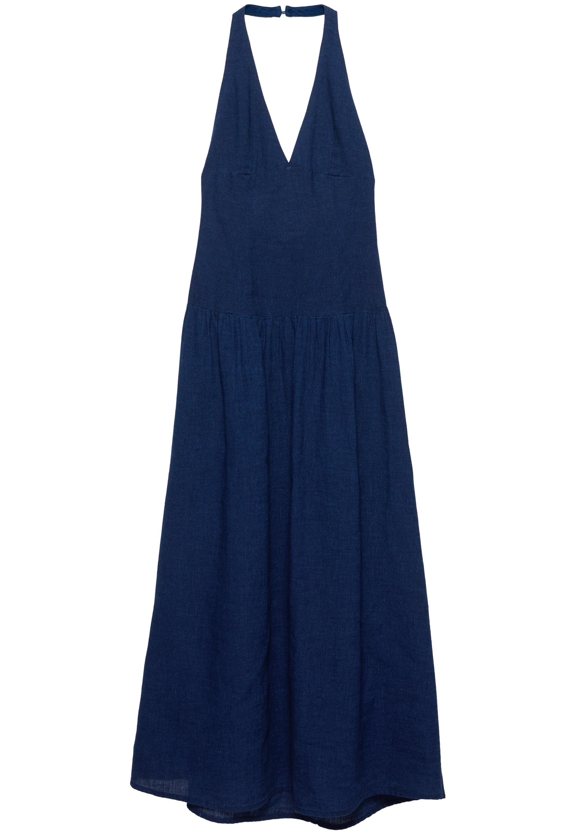 Halter yaka uzun denim elbise