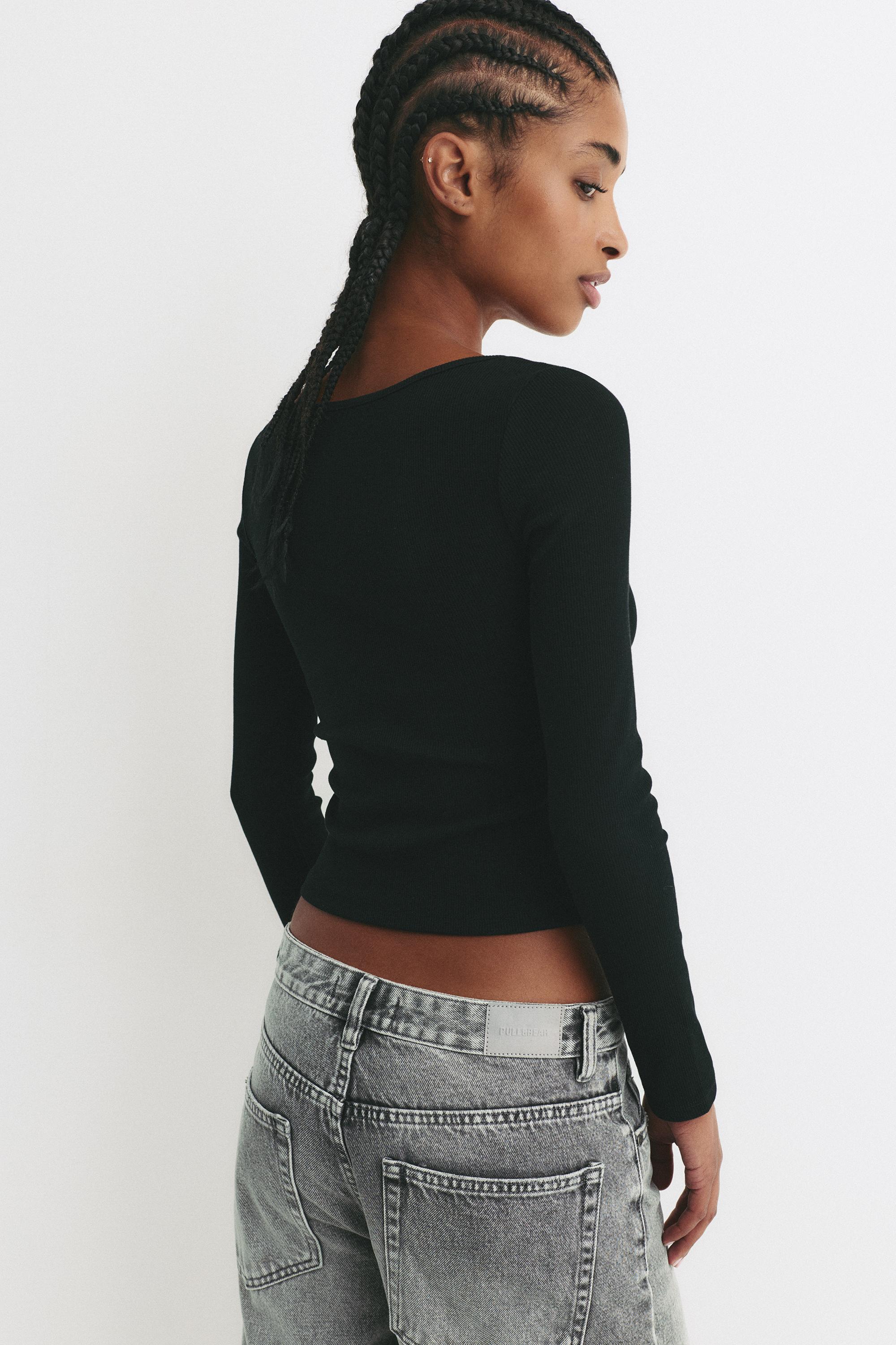 Ribbed round neck T-shirt — Black