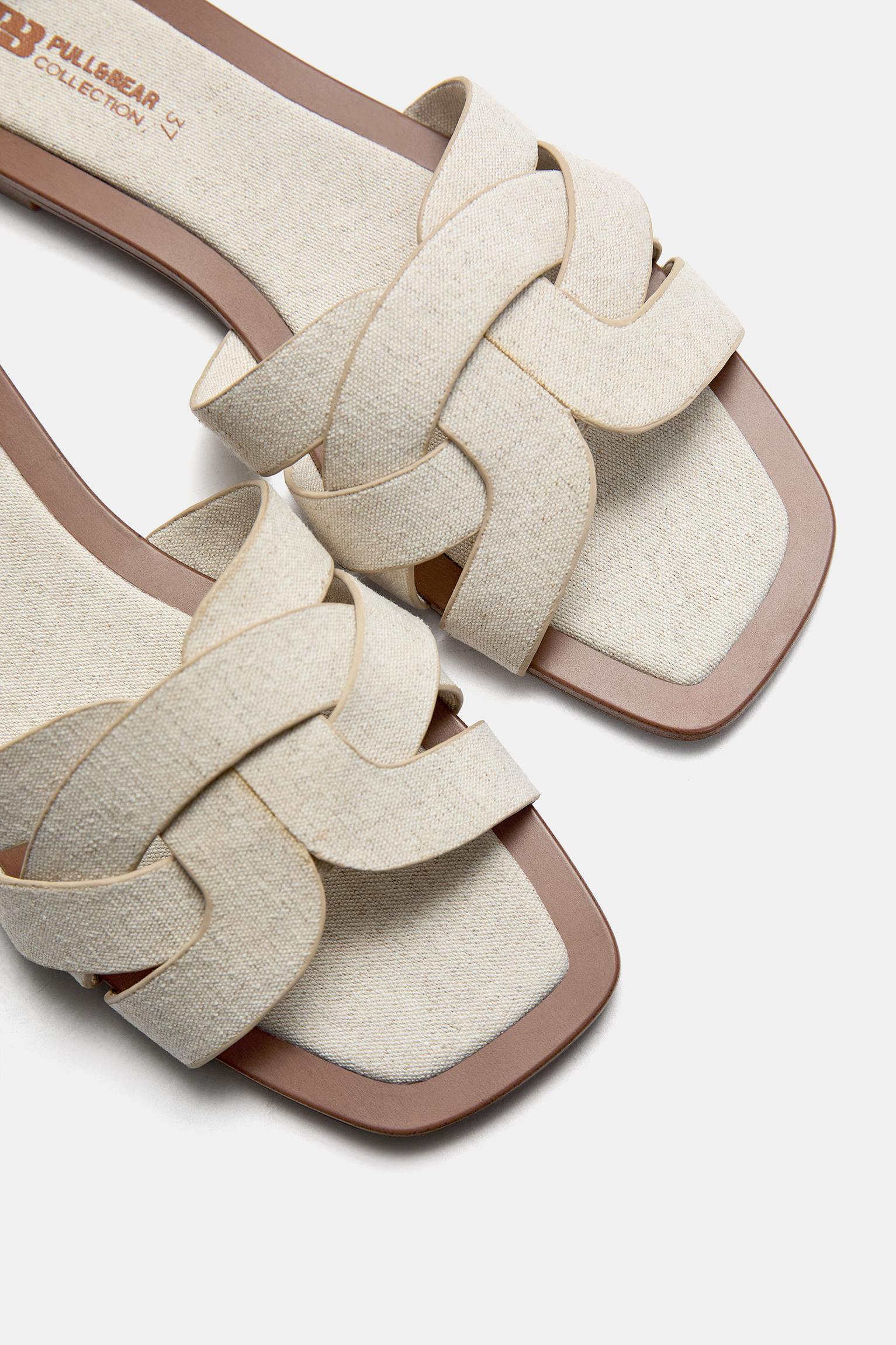 Fabric flat slider sandals — Ecru