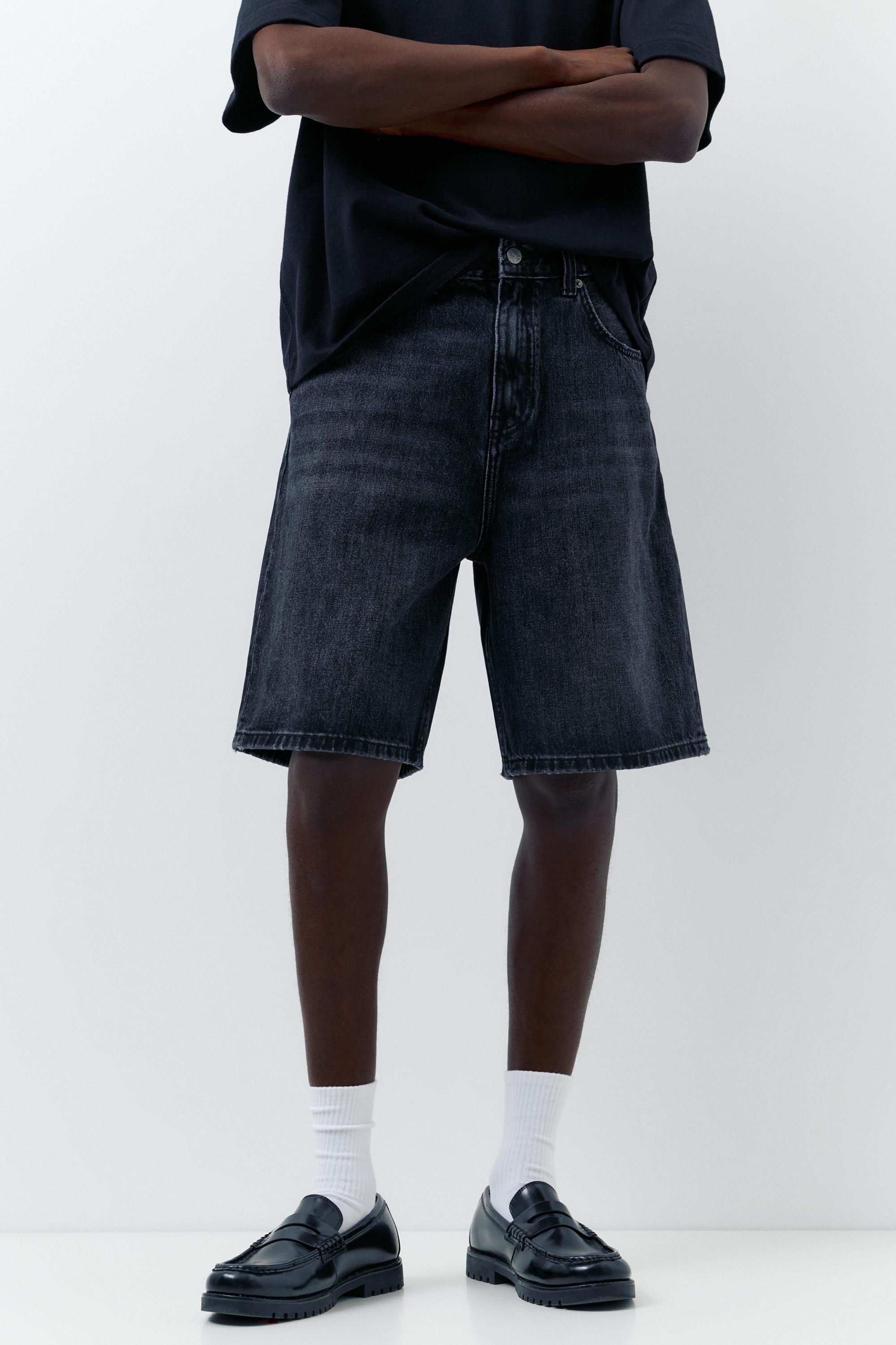 Baggy relaxed fit denim Bermuda shorts — Faded black