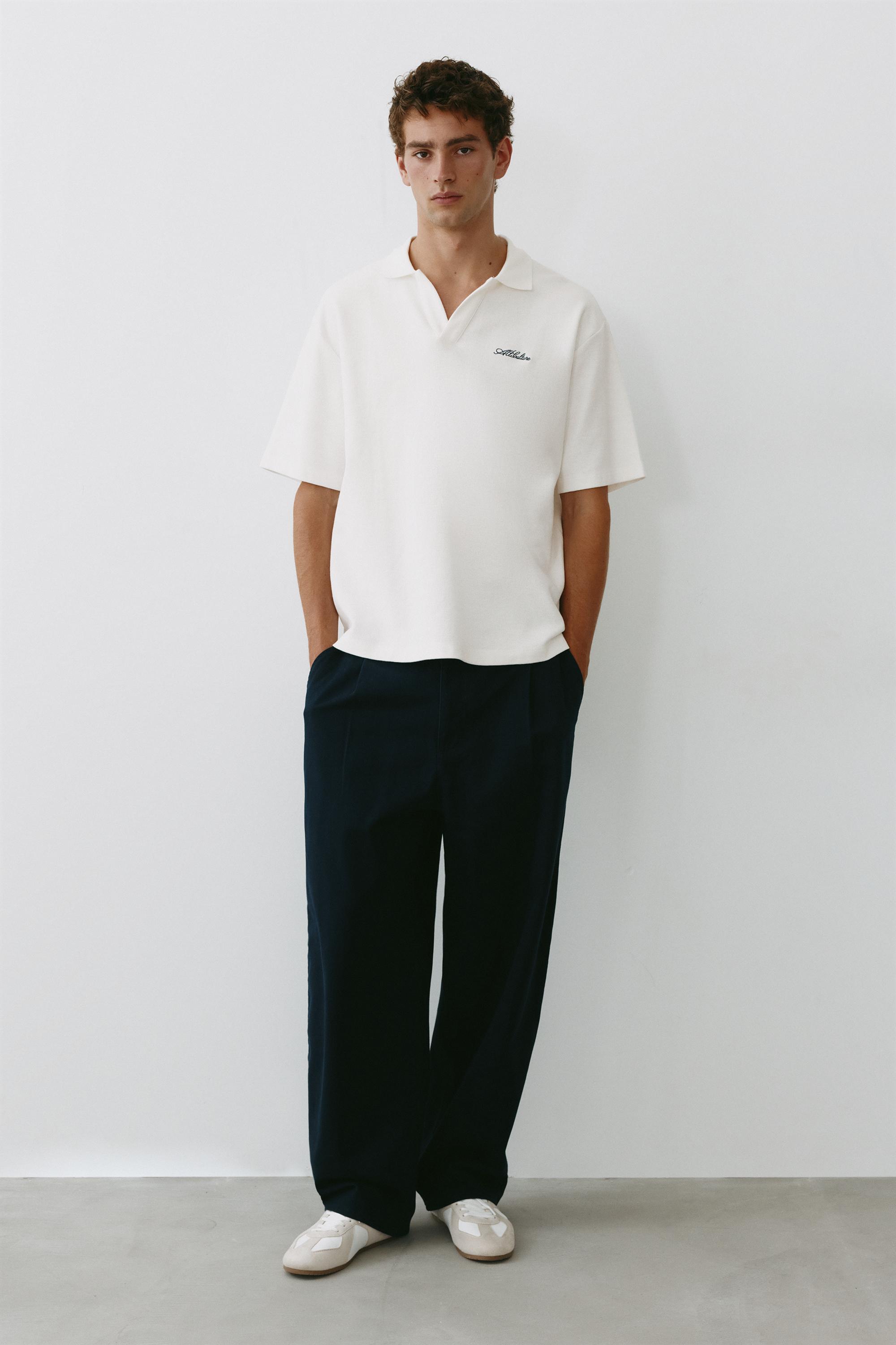 Short sleeve waffle-knit polo shirt — Off white