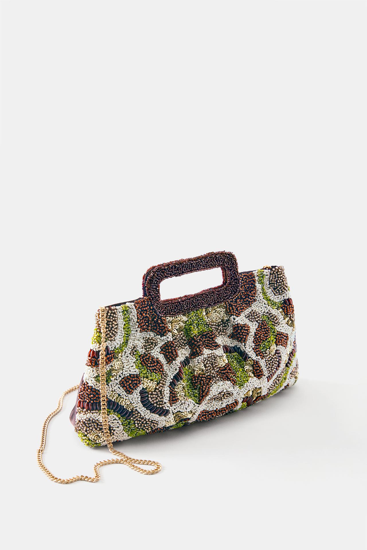 Beaded clutch bag — Brown