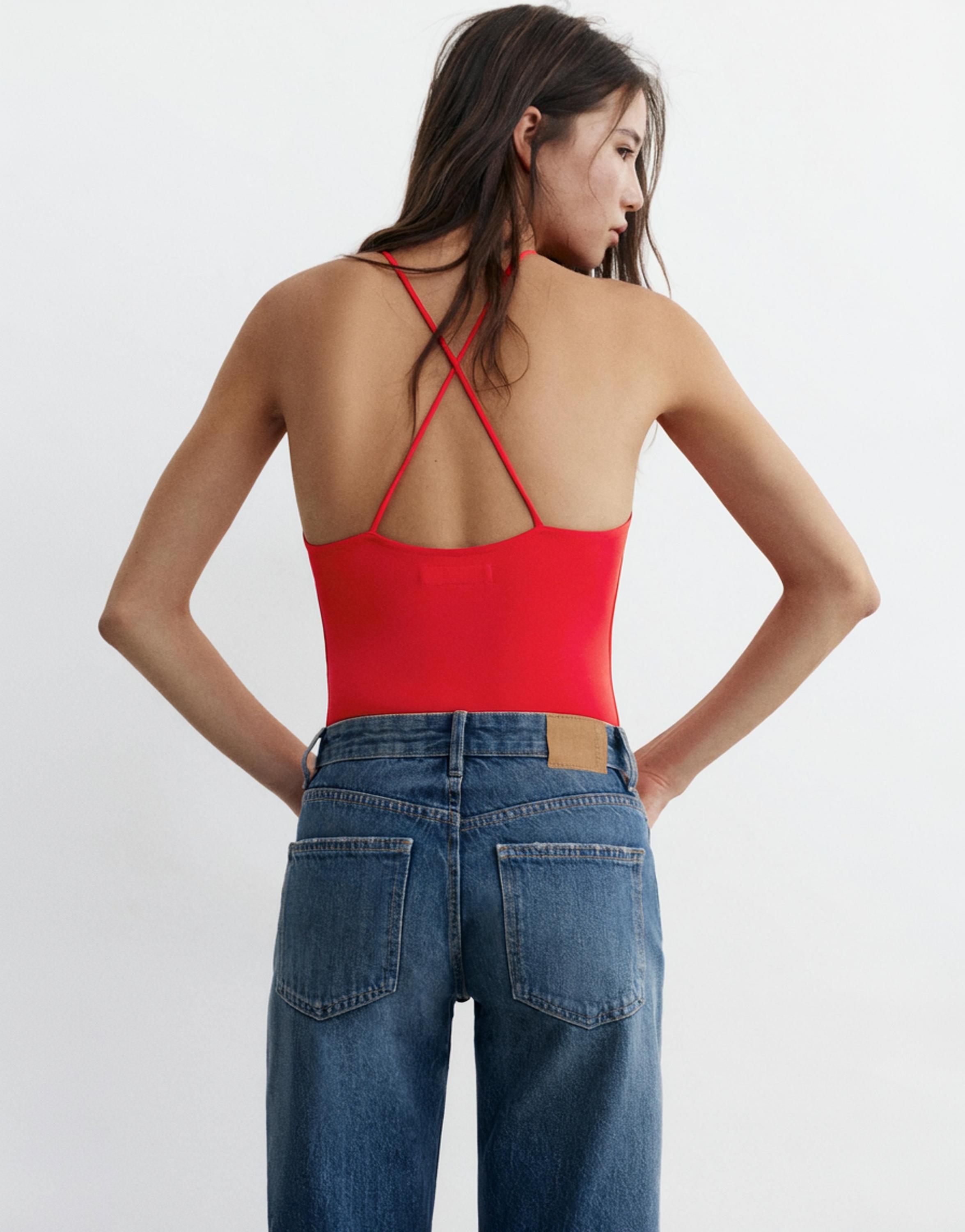 Halter strappy bodysuit — Red