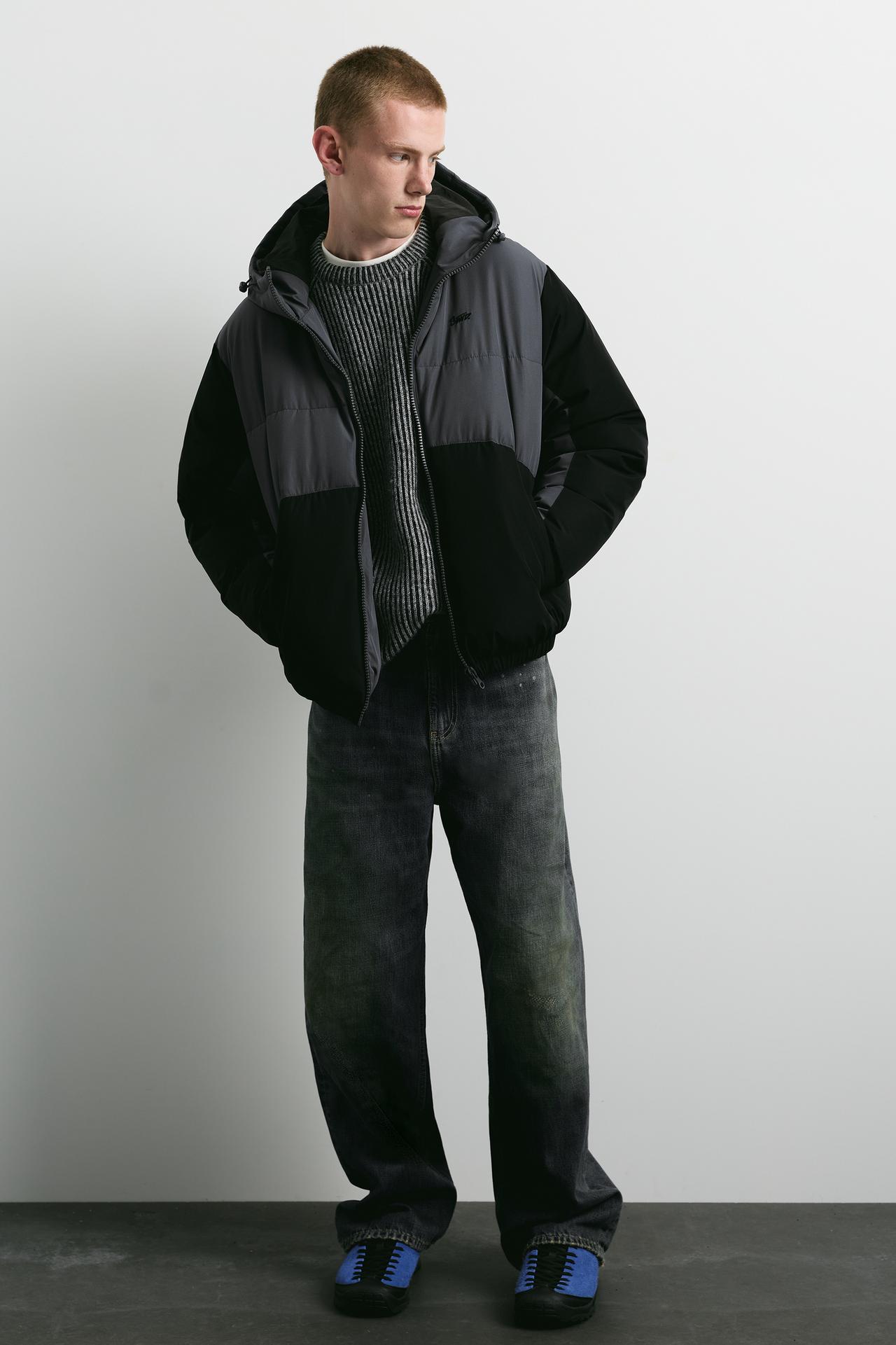 Paneled puffer jacket — Black
