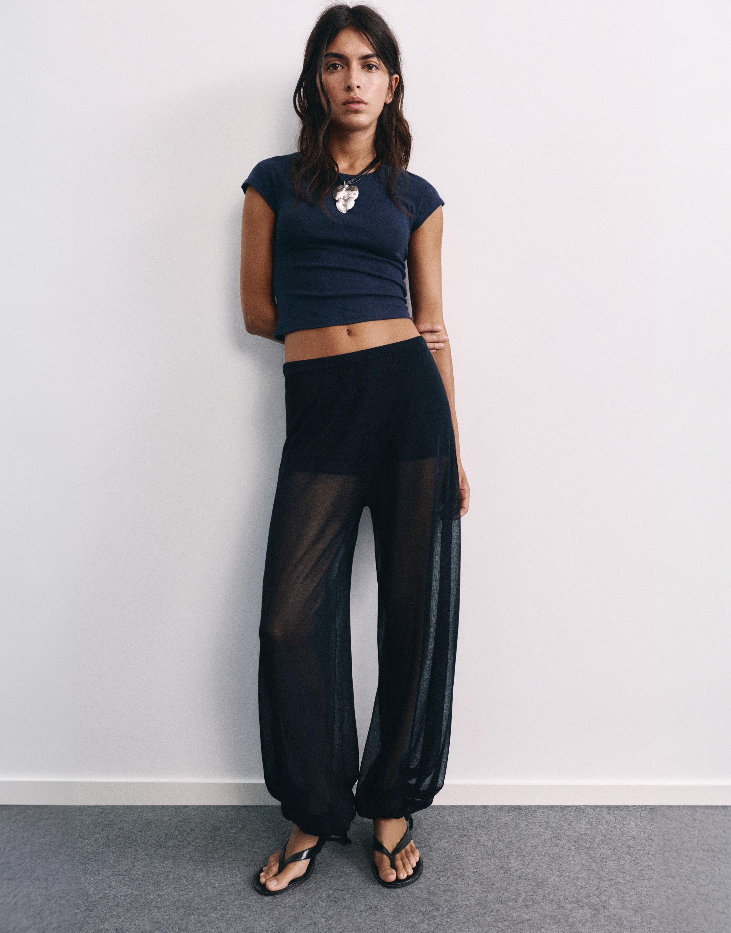 Semi-sheer sarouel trousers — Navy