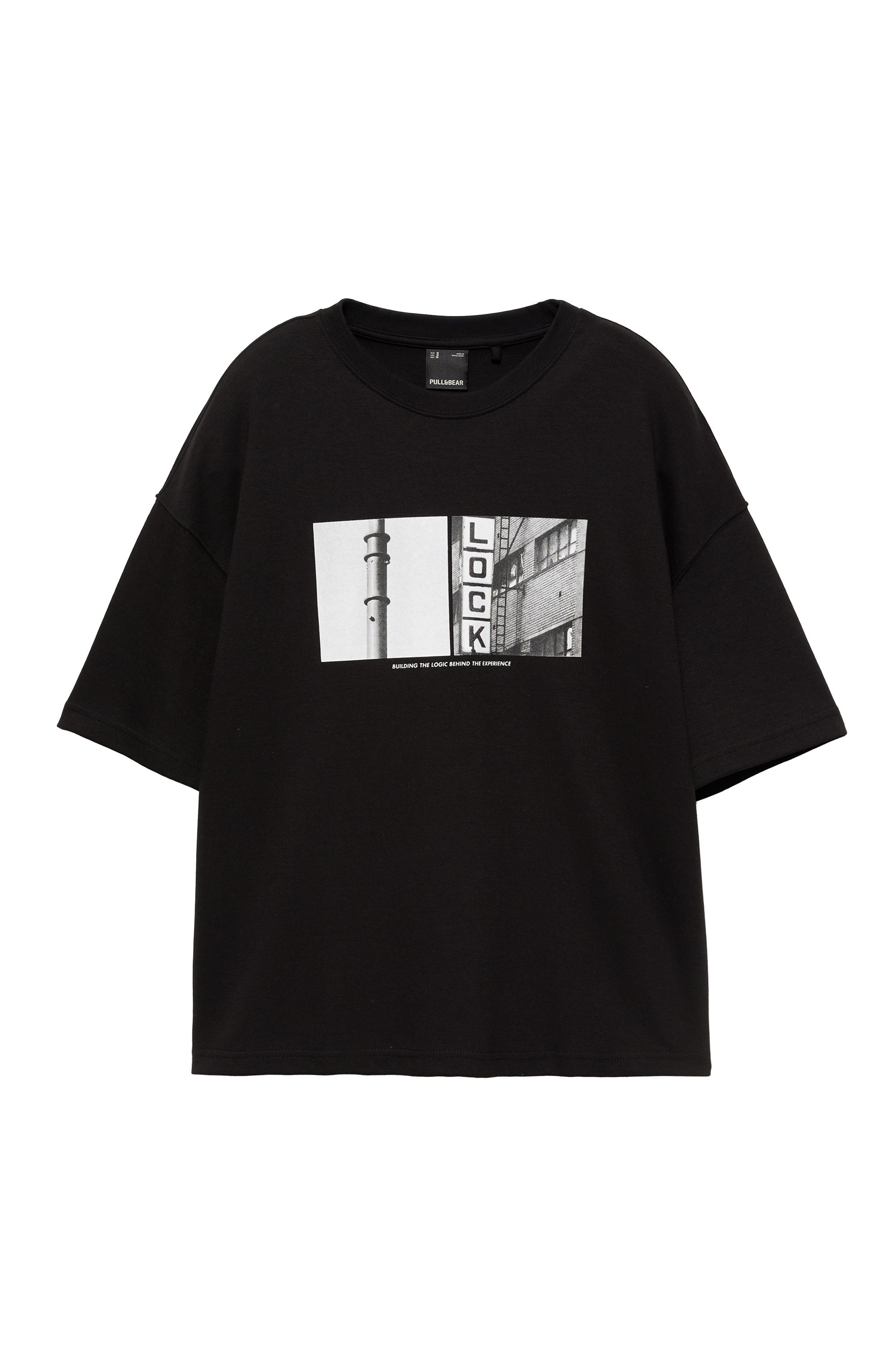 Pull&Bear Kısa kollu fotoğraflı sweatshirt görsel 3
