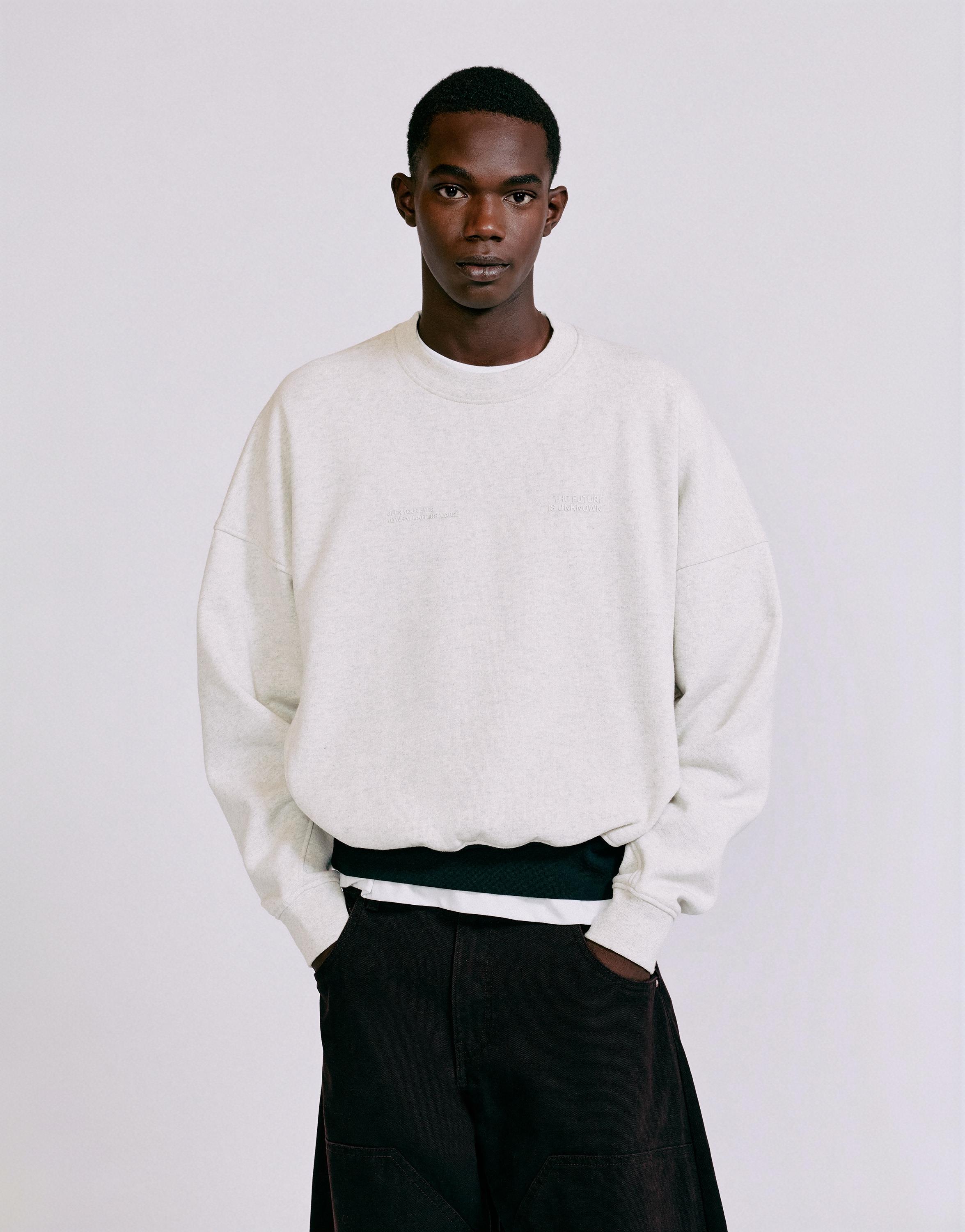 Contrast rib round neck sweatshirt — Grey marl