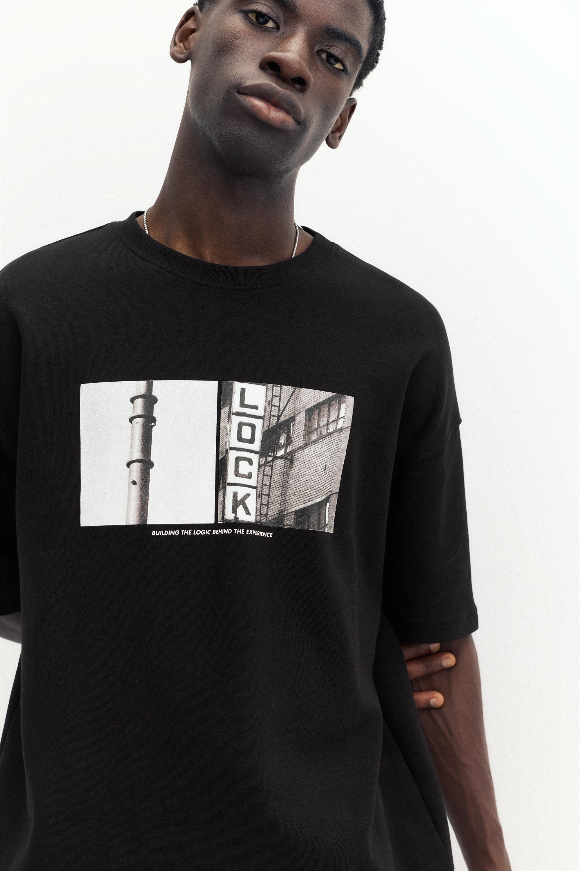 Short sleeve photographic sweatshirt — Black