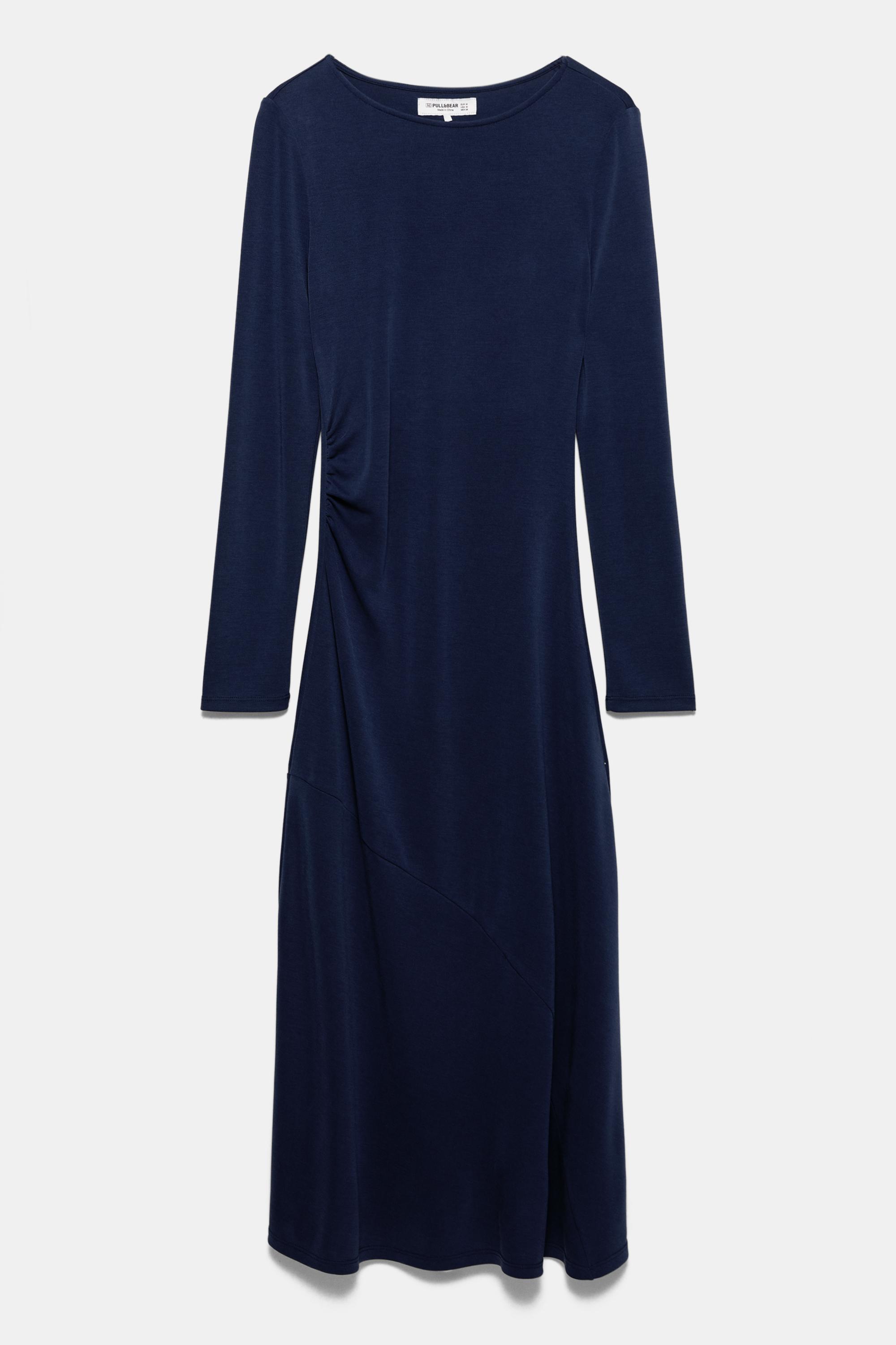 Fluid draped cupro midi dress — Faded navy
