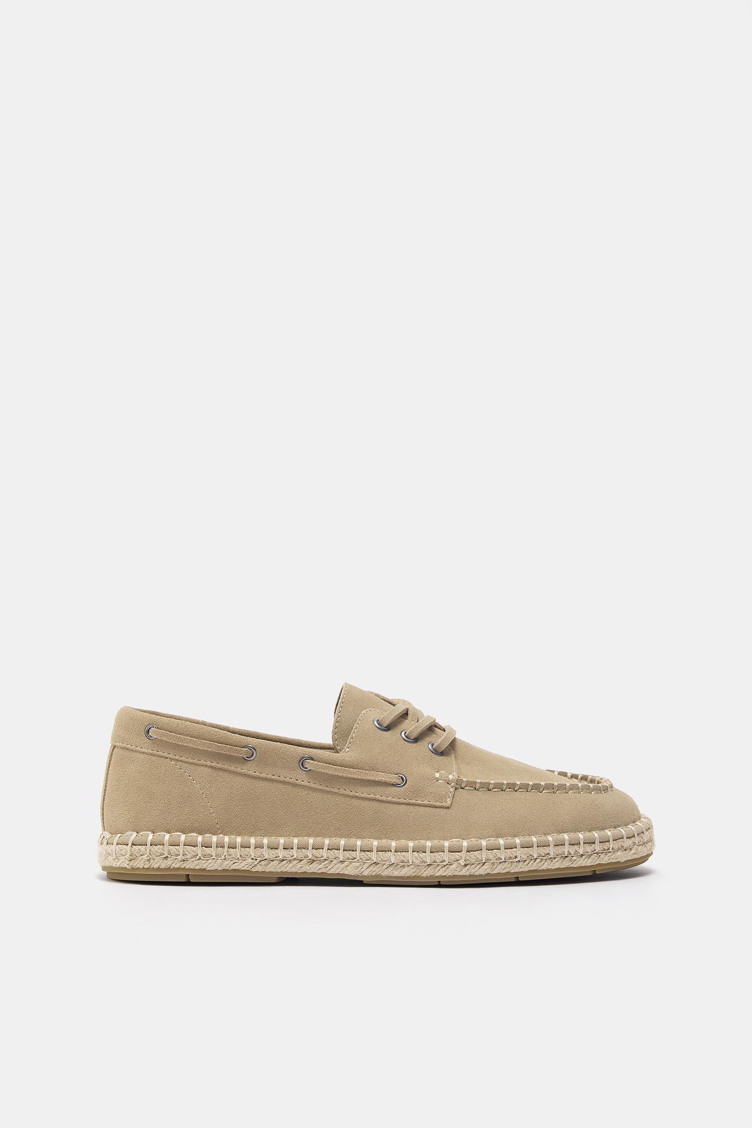 Leather jute boat shoes — Ecru