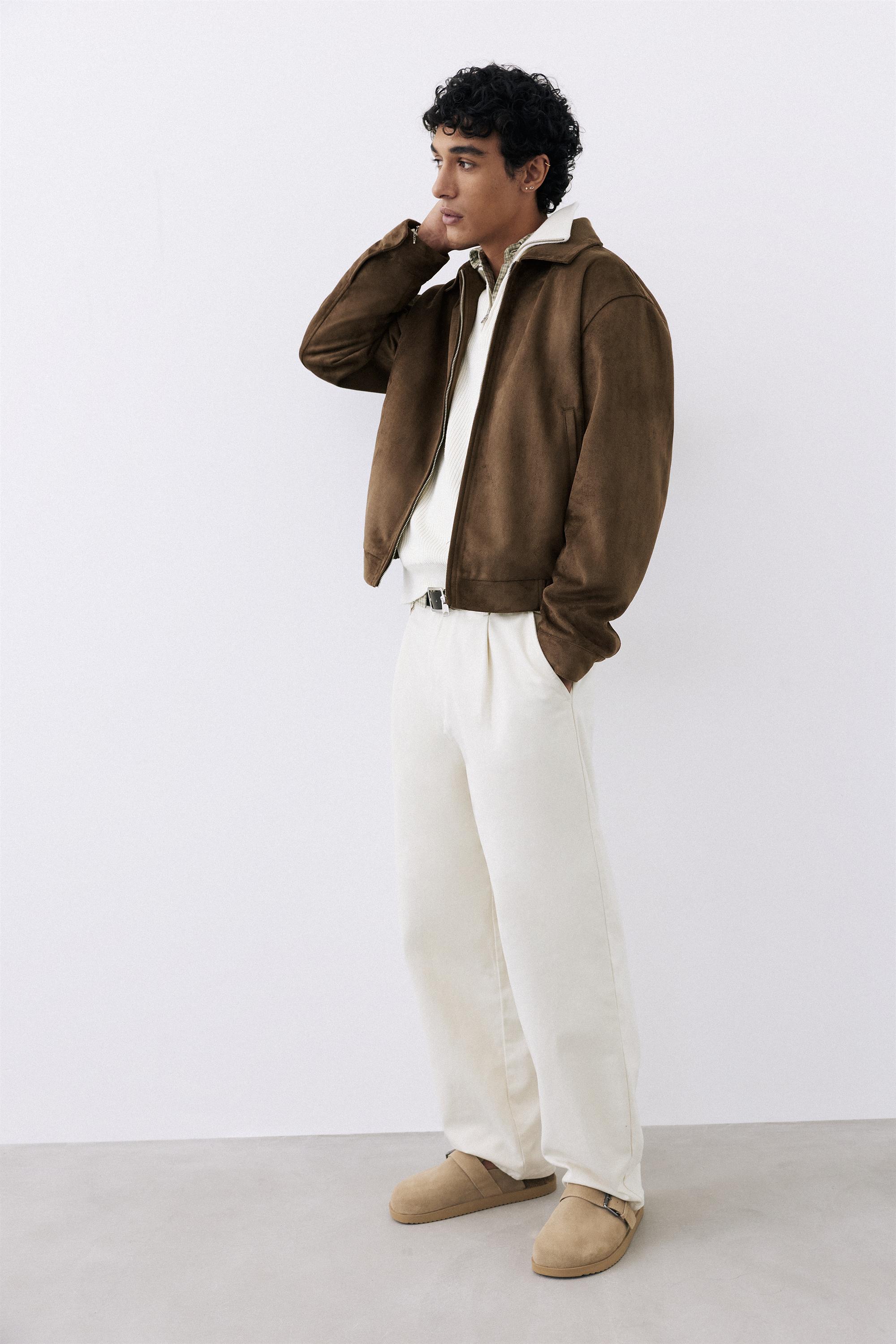 Faux suede jacket — Dark brown
