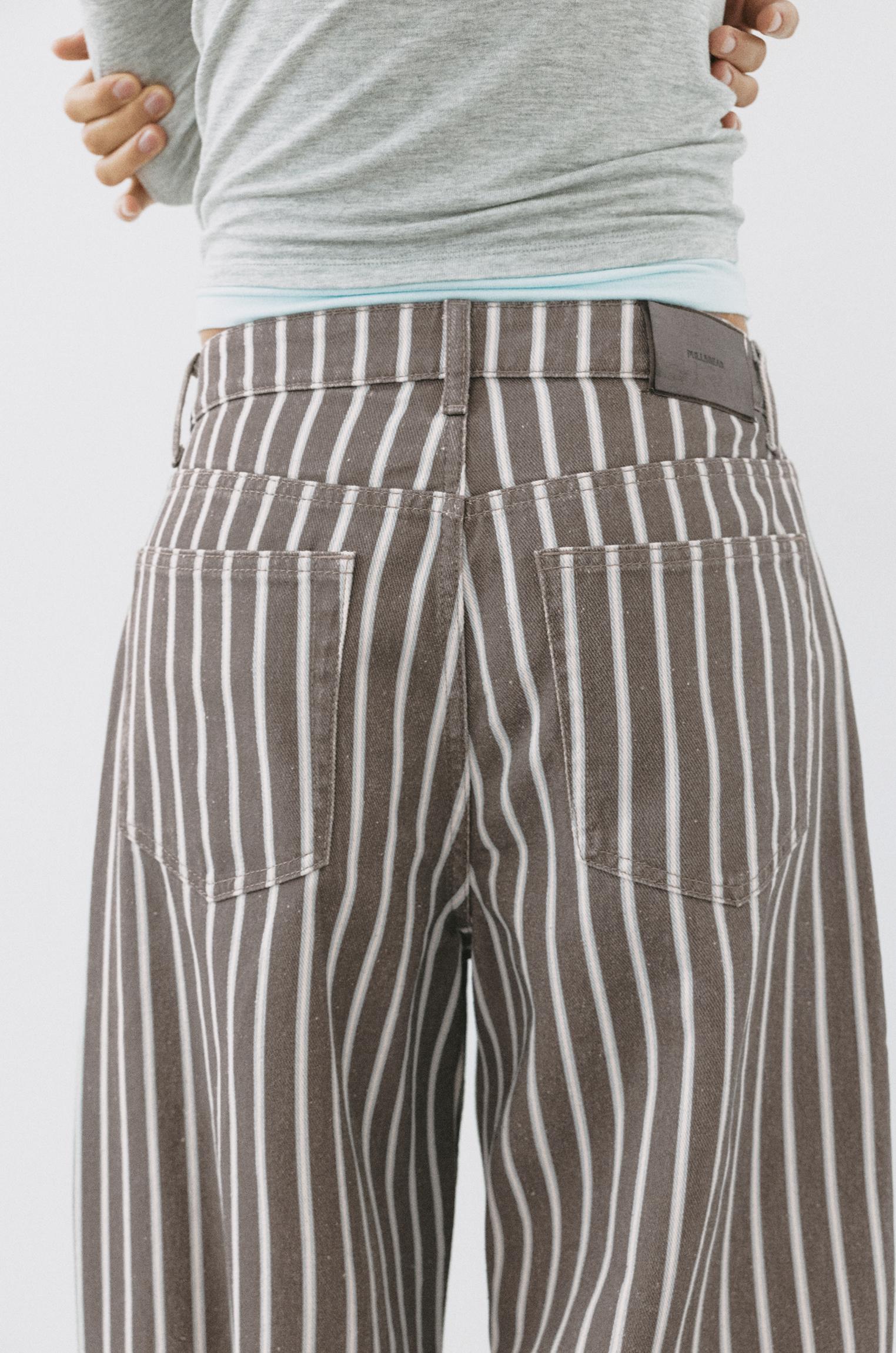 Low-rise striped baggy jeans — Brown