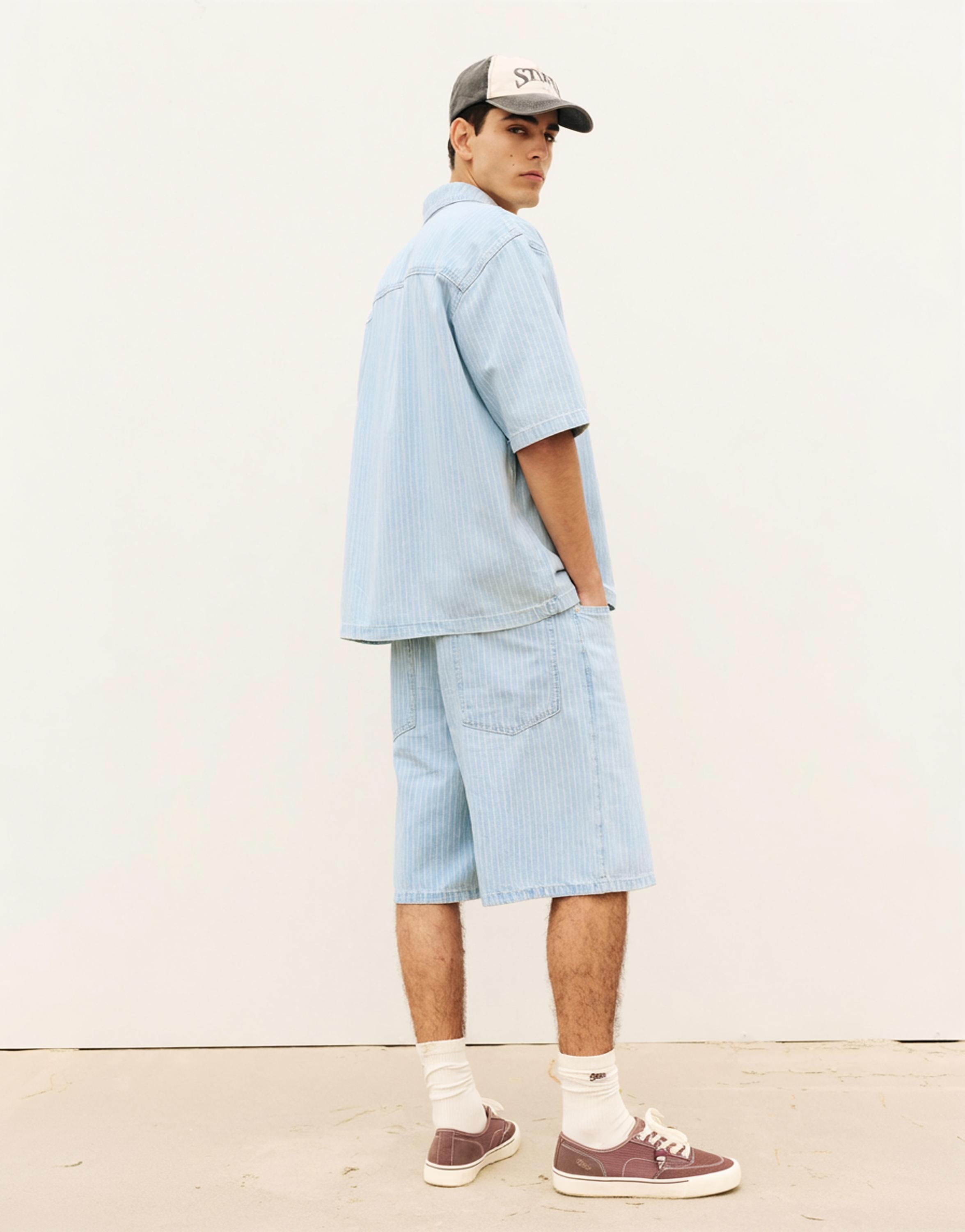 Denim striped short sleeve shirt — Pale indigo