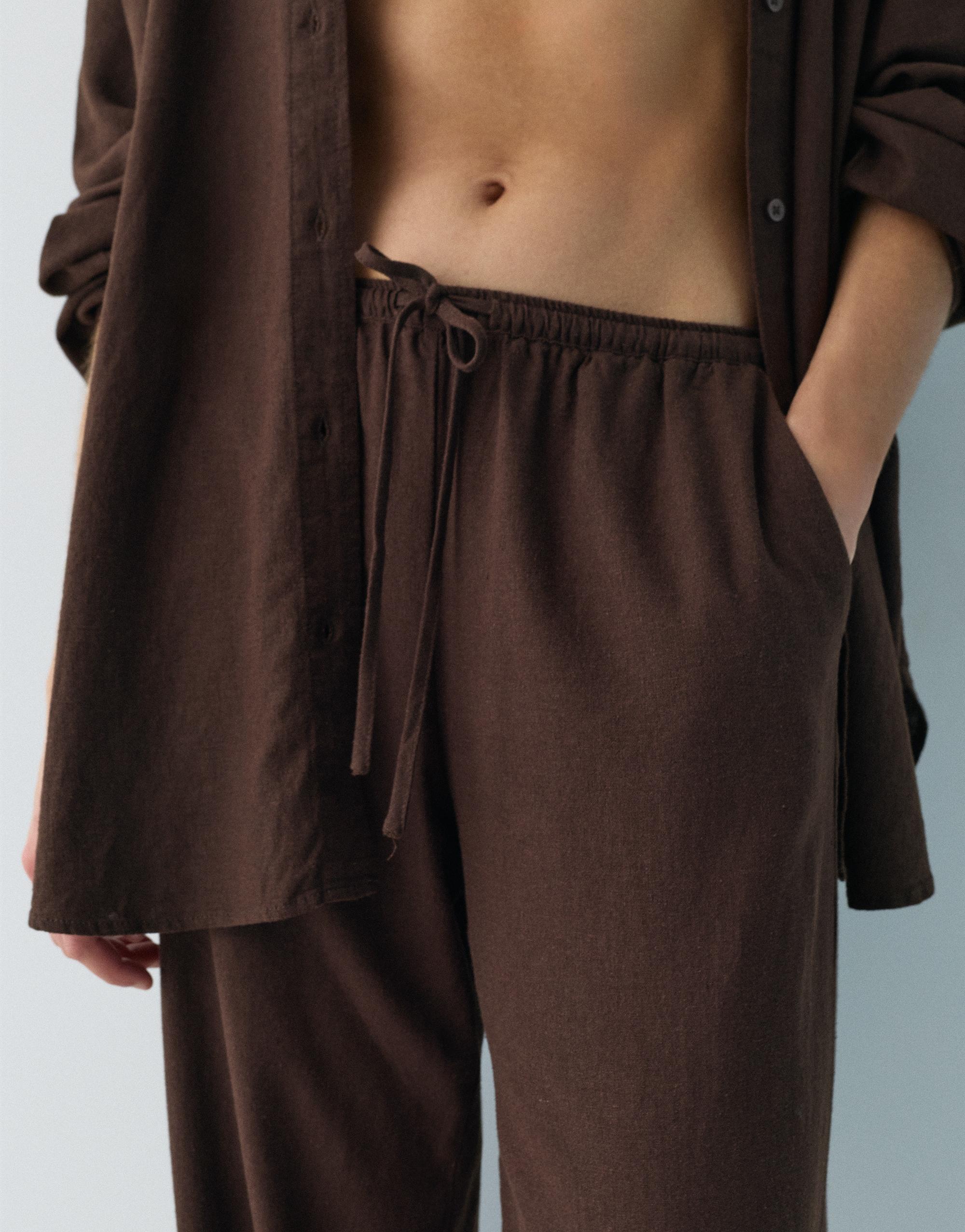Flowy trousers with linen — Brown