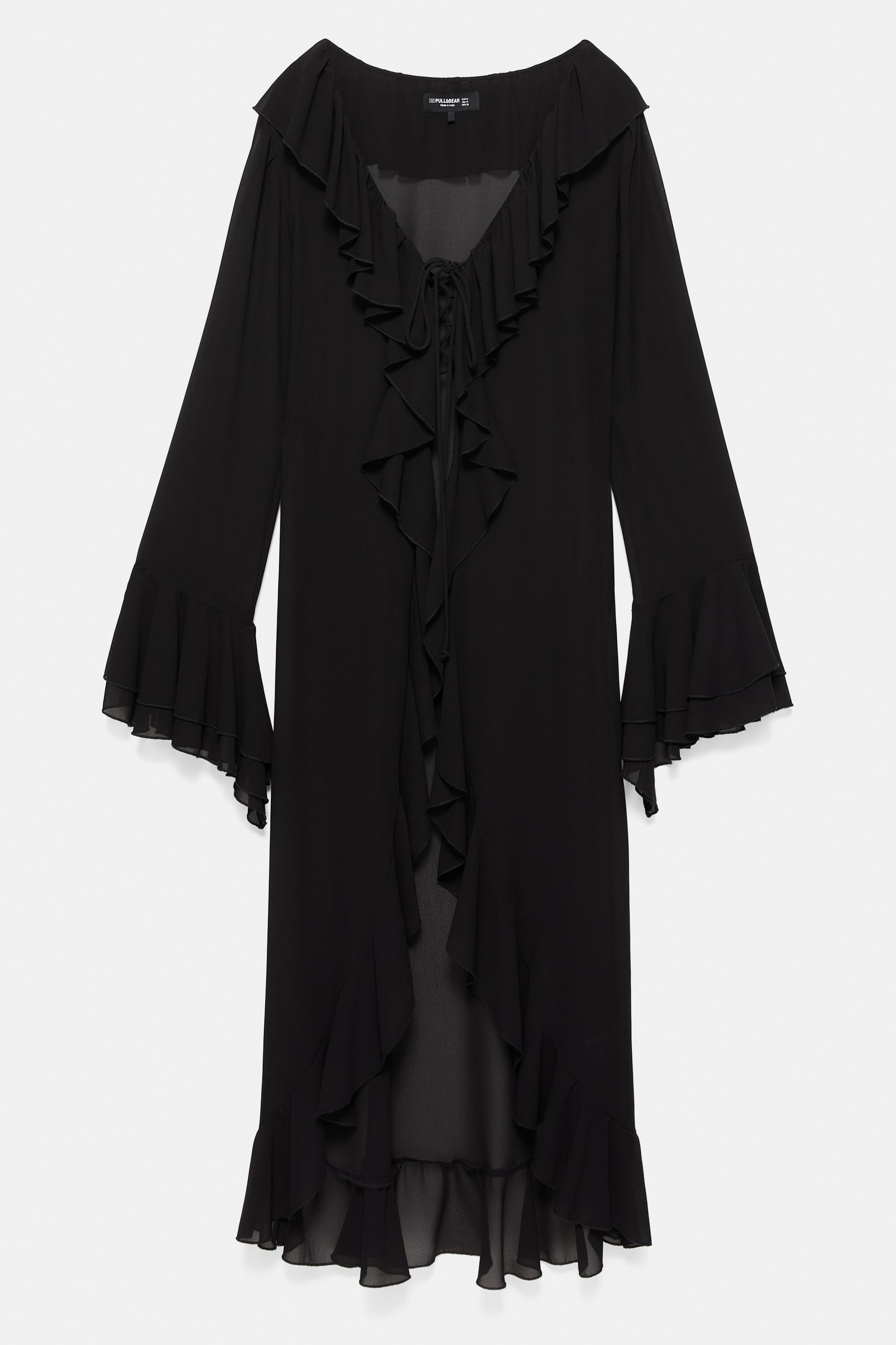 Long ruffle kimono — Black