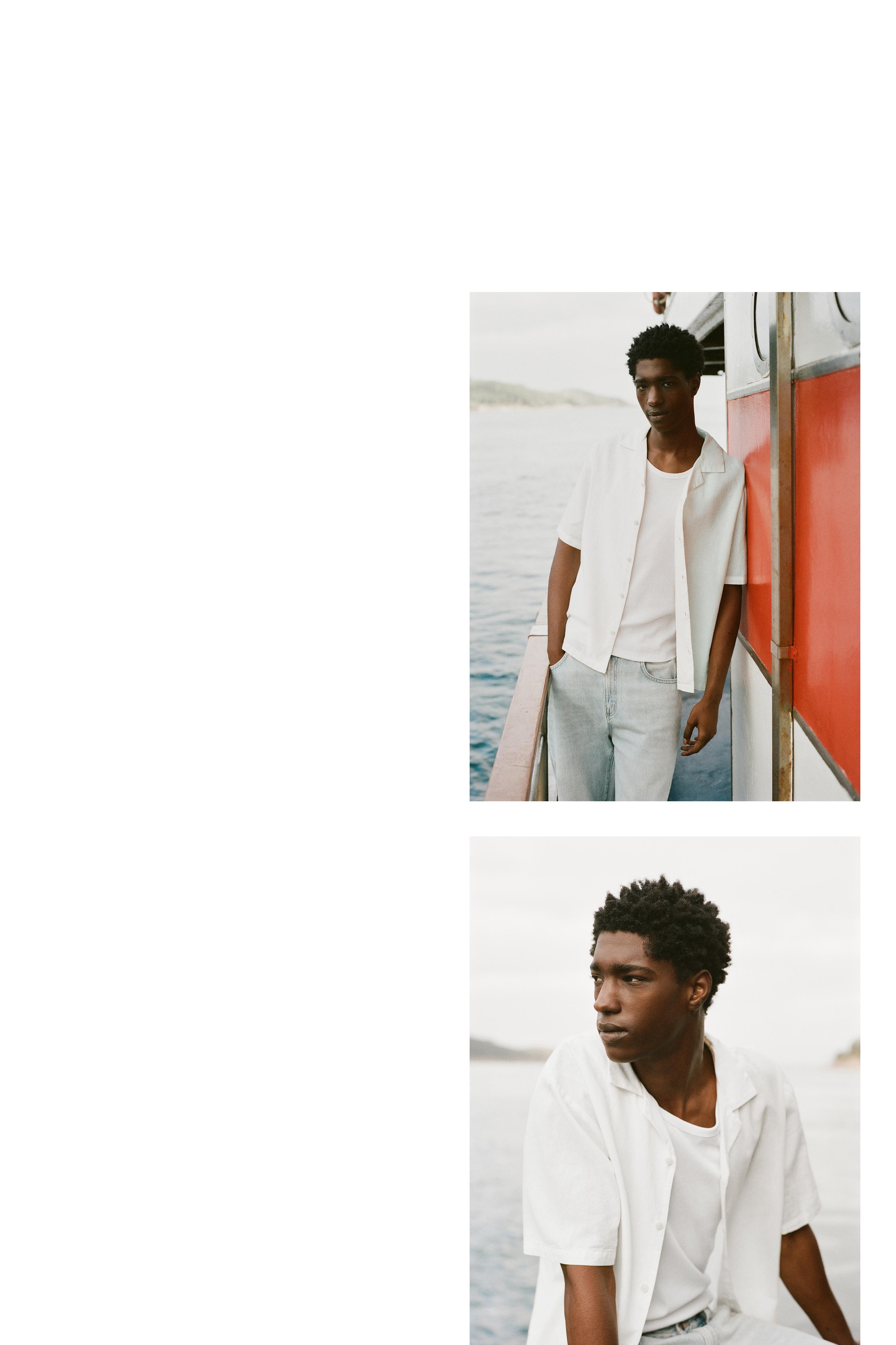 Short sleeve linen blend shirt — Off white