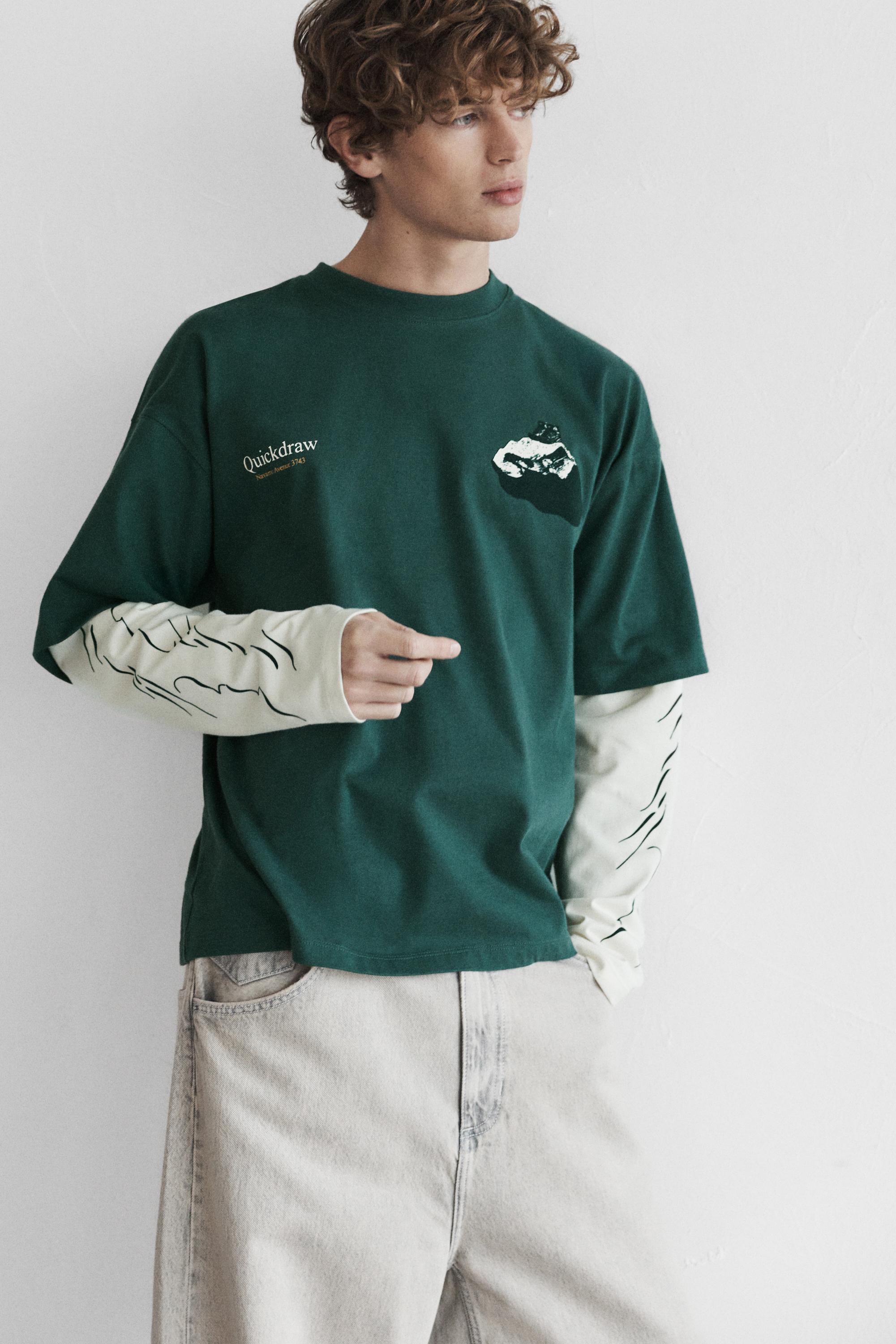 T-Shirt A Doppia Manica Grafica