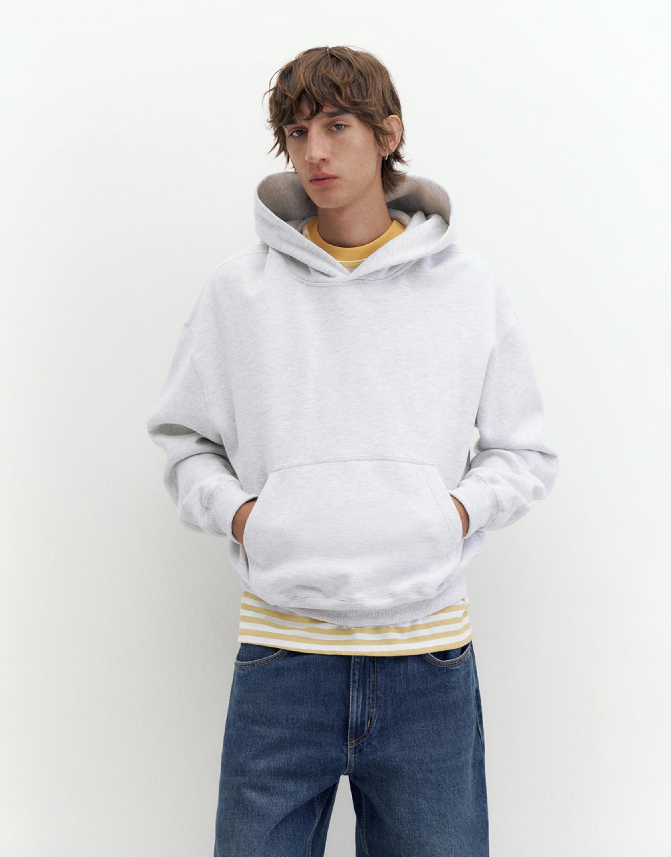 STWD boxy-fit logo hoodie — Pale marl