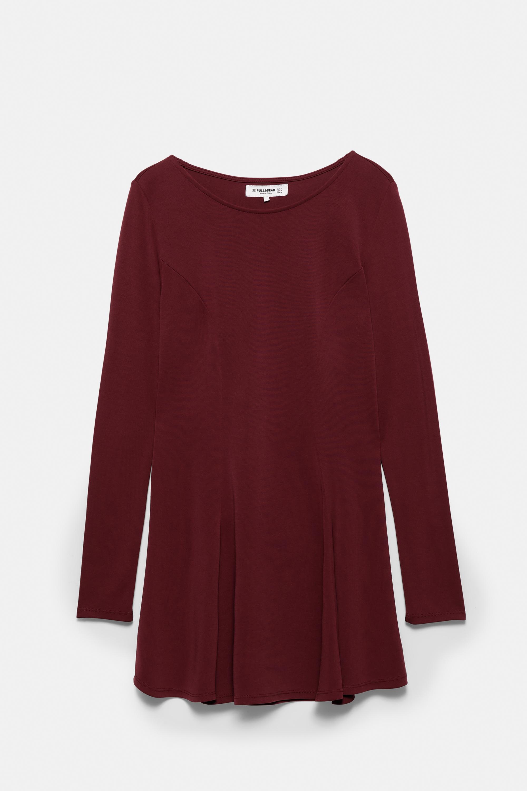 Short cupro dress with a flowing hem — Wine