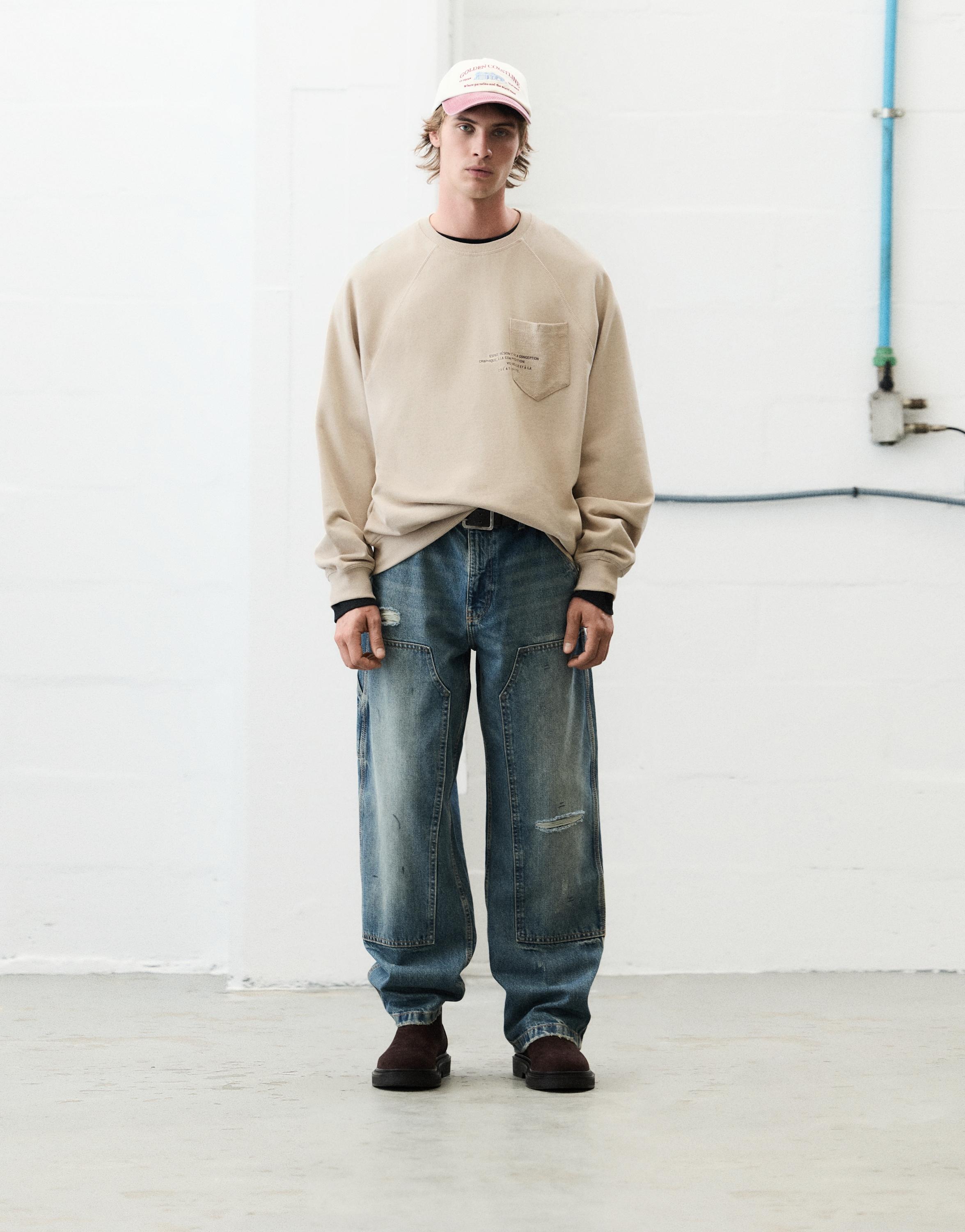 Pull&Bear Yazılı cepli sweatshirt görsel 7