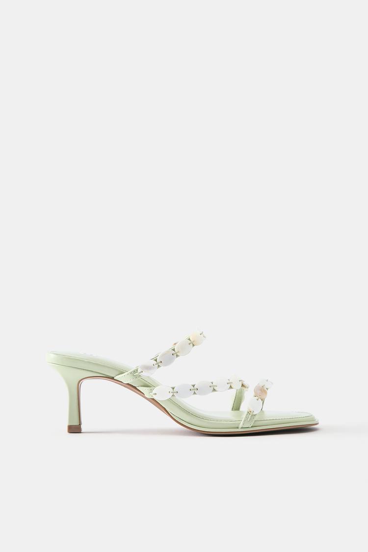 Beaded high-heel sandals — Green