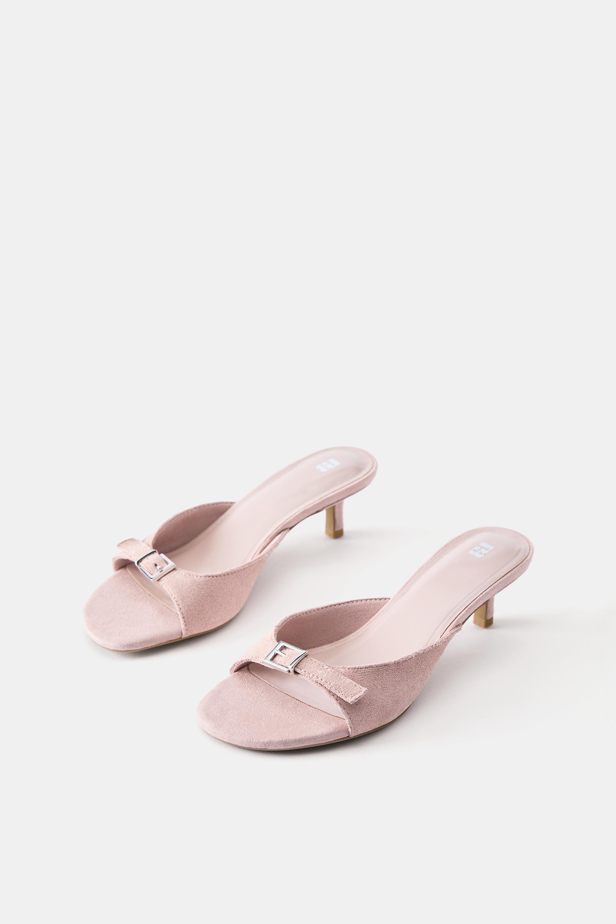 Leather buckled heeled mules — Pink