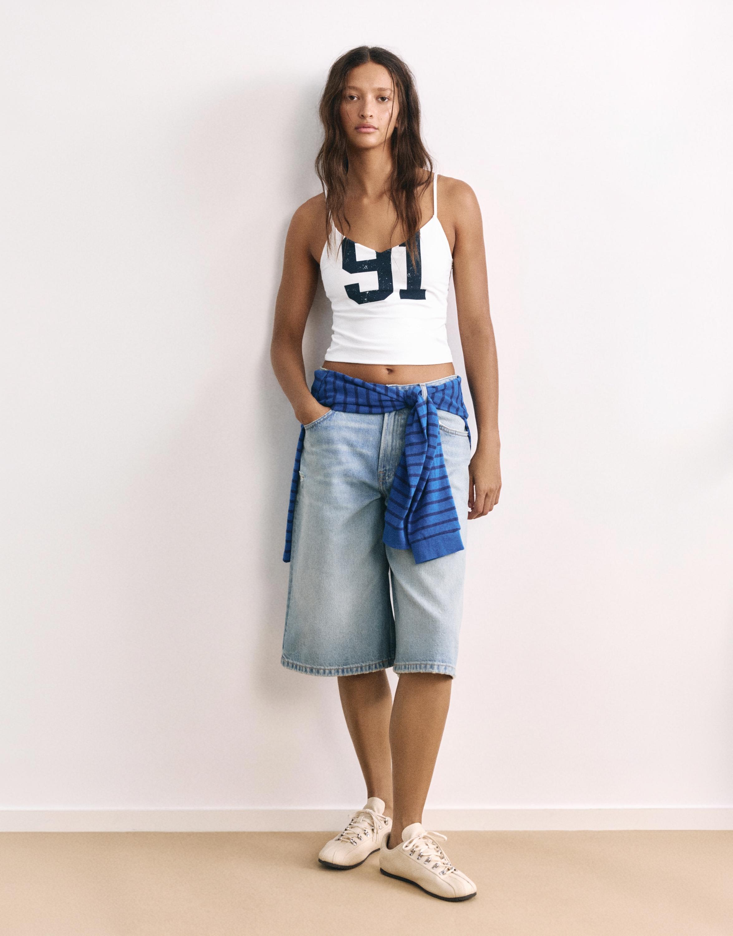 Number graphic strappy top — Ice