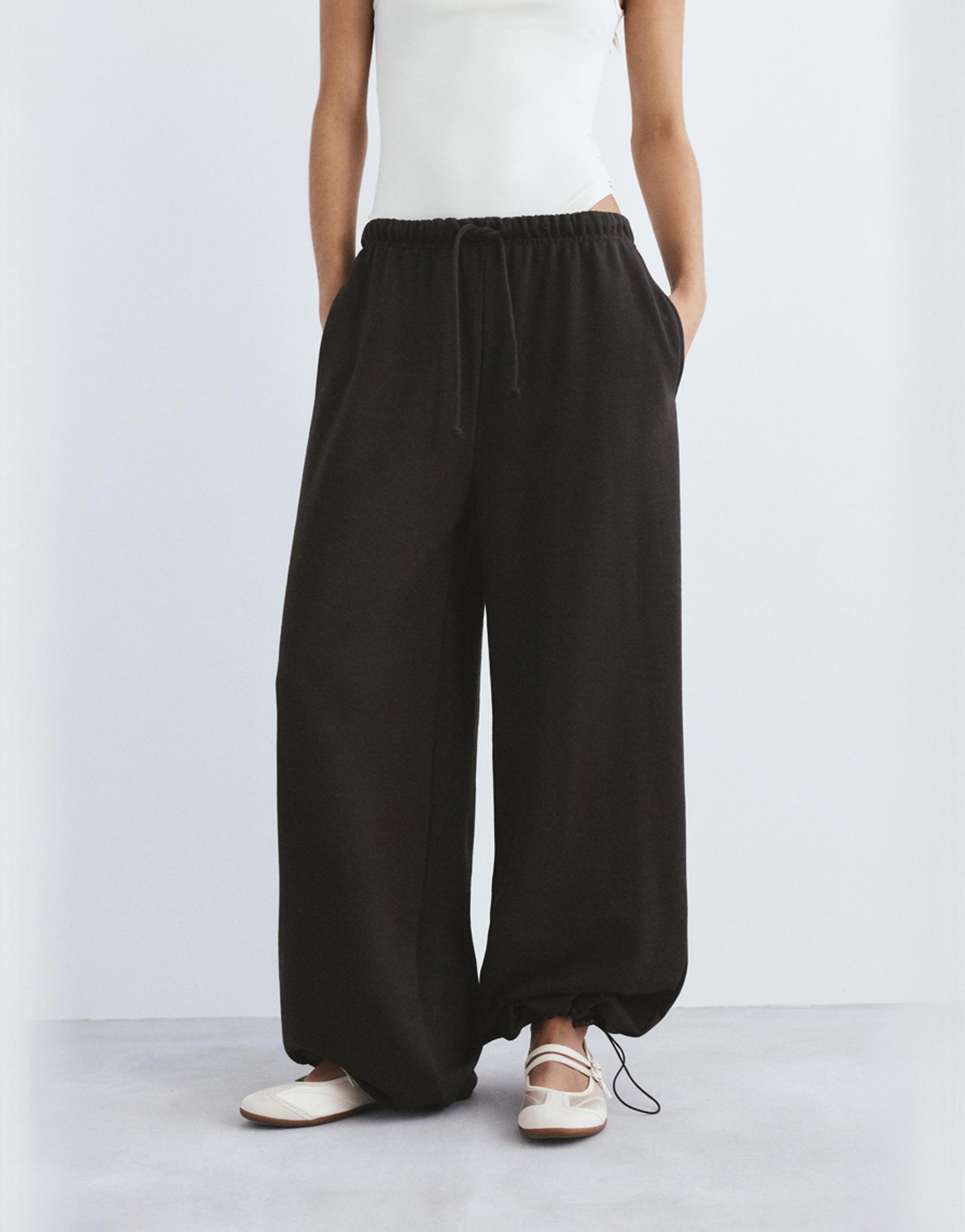 Wide-leg tracksuit bottoms with adjustable hem — Brown
