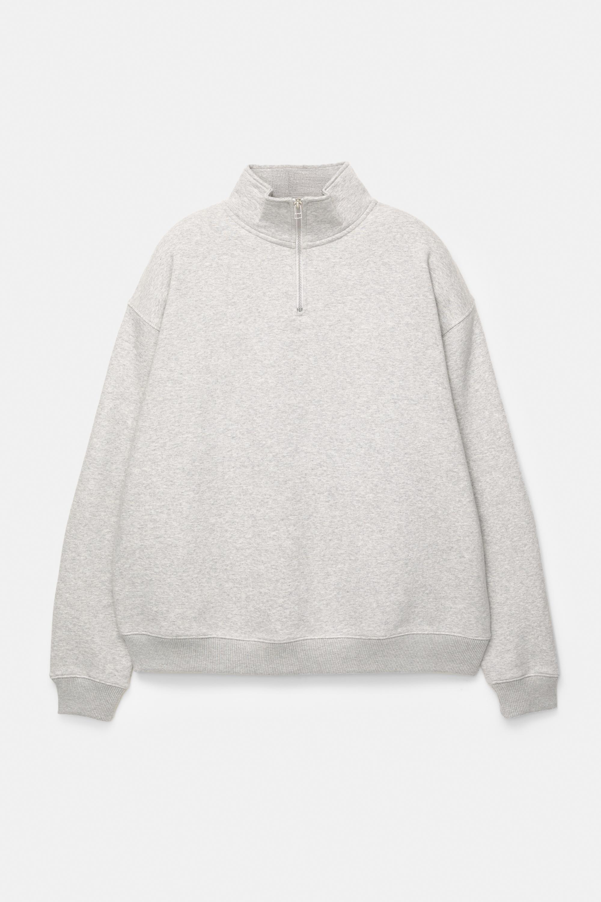 Basic quarter-zip sweatshirt — Grey marl