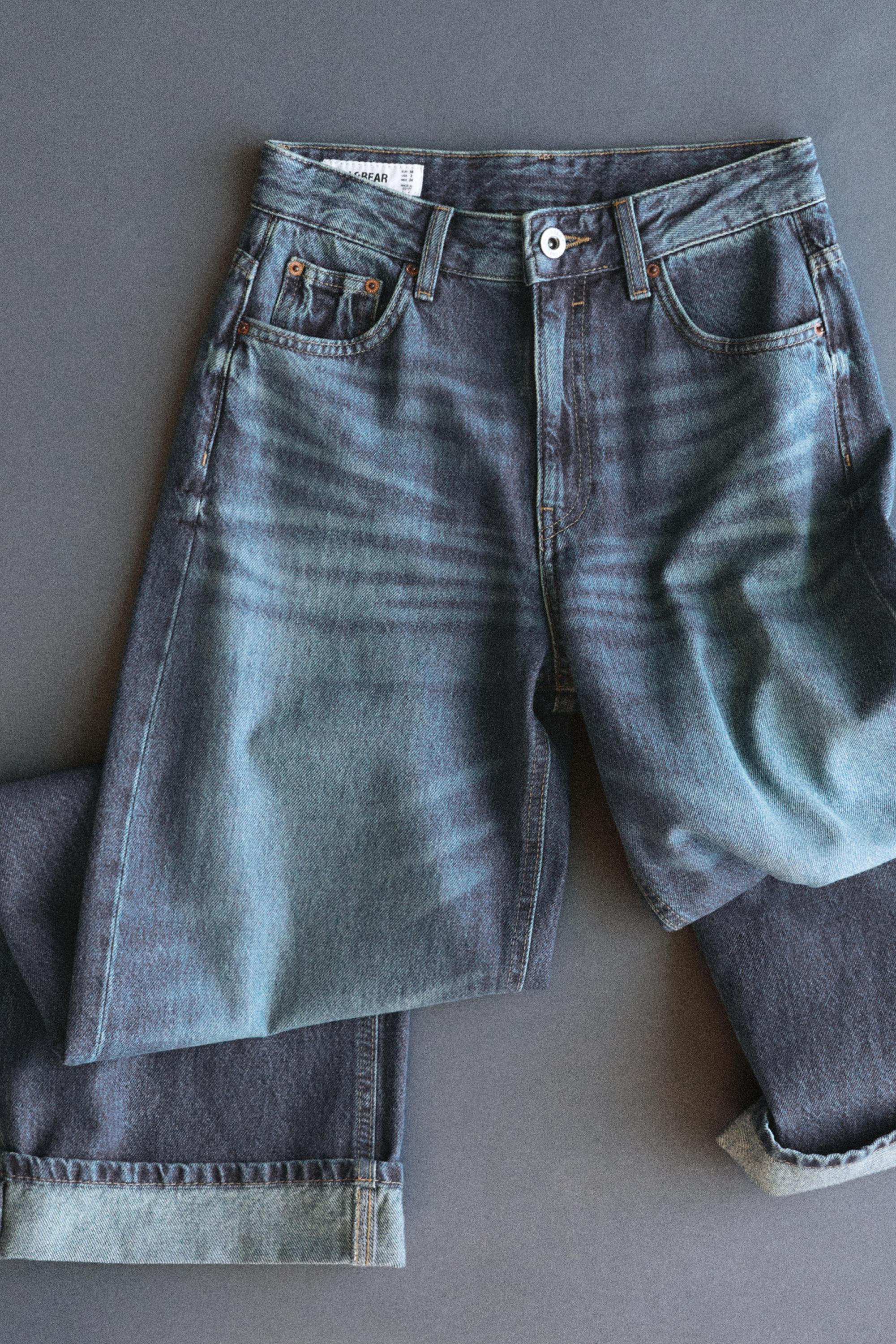 Balloon fit baggy jeans with turn-up hems — Dark blue