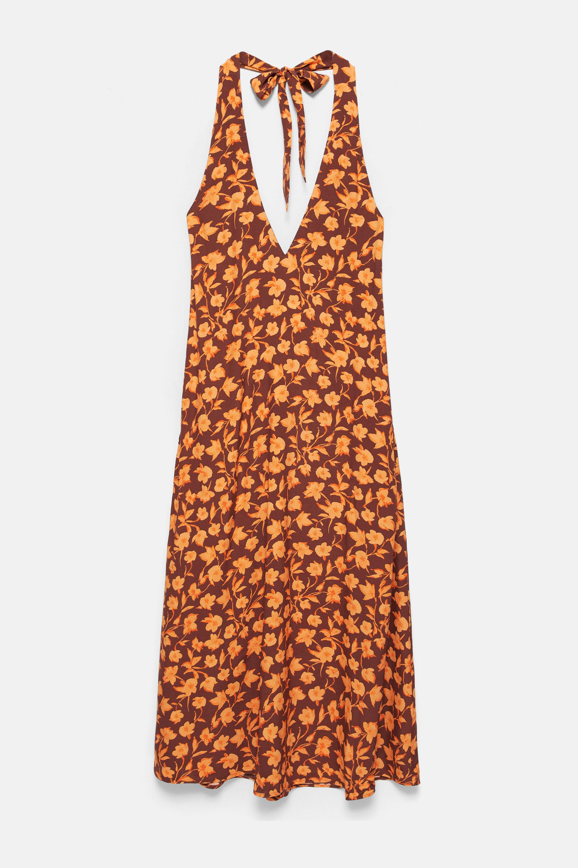 Floral halterneck midi dress — Brown