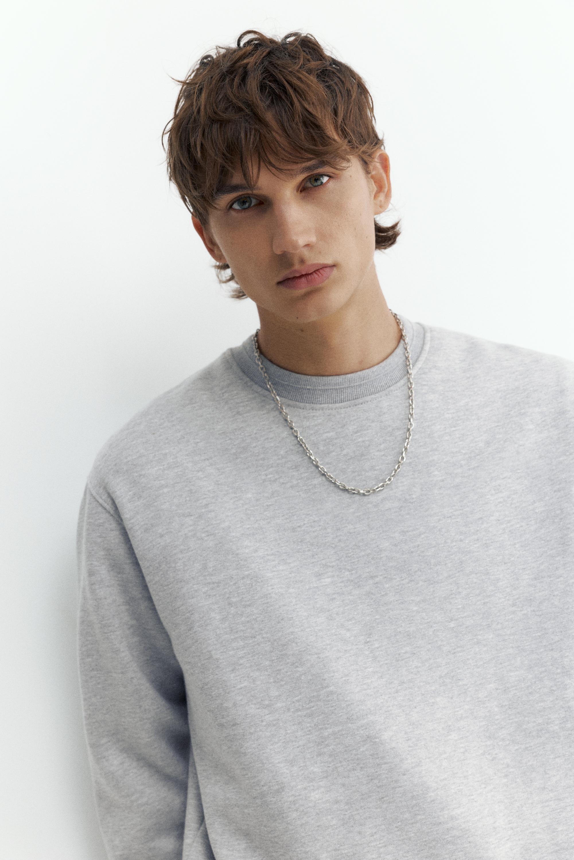 Relaxed fit round neck sweatshirt — Grey marl