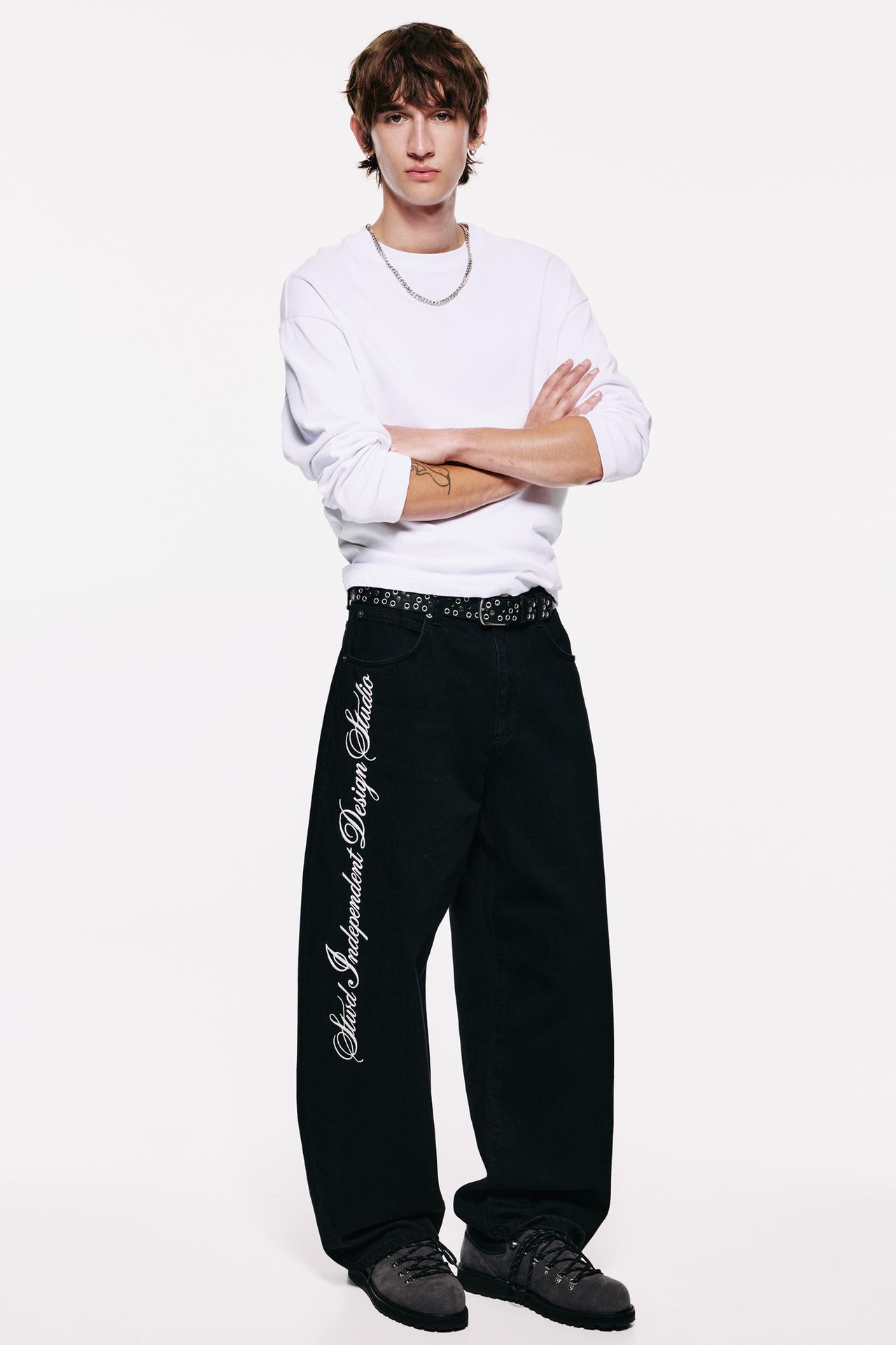 Baggy relaxed fit graphic jeans — Faded black
