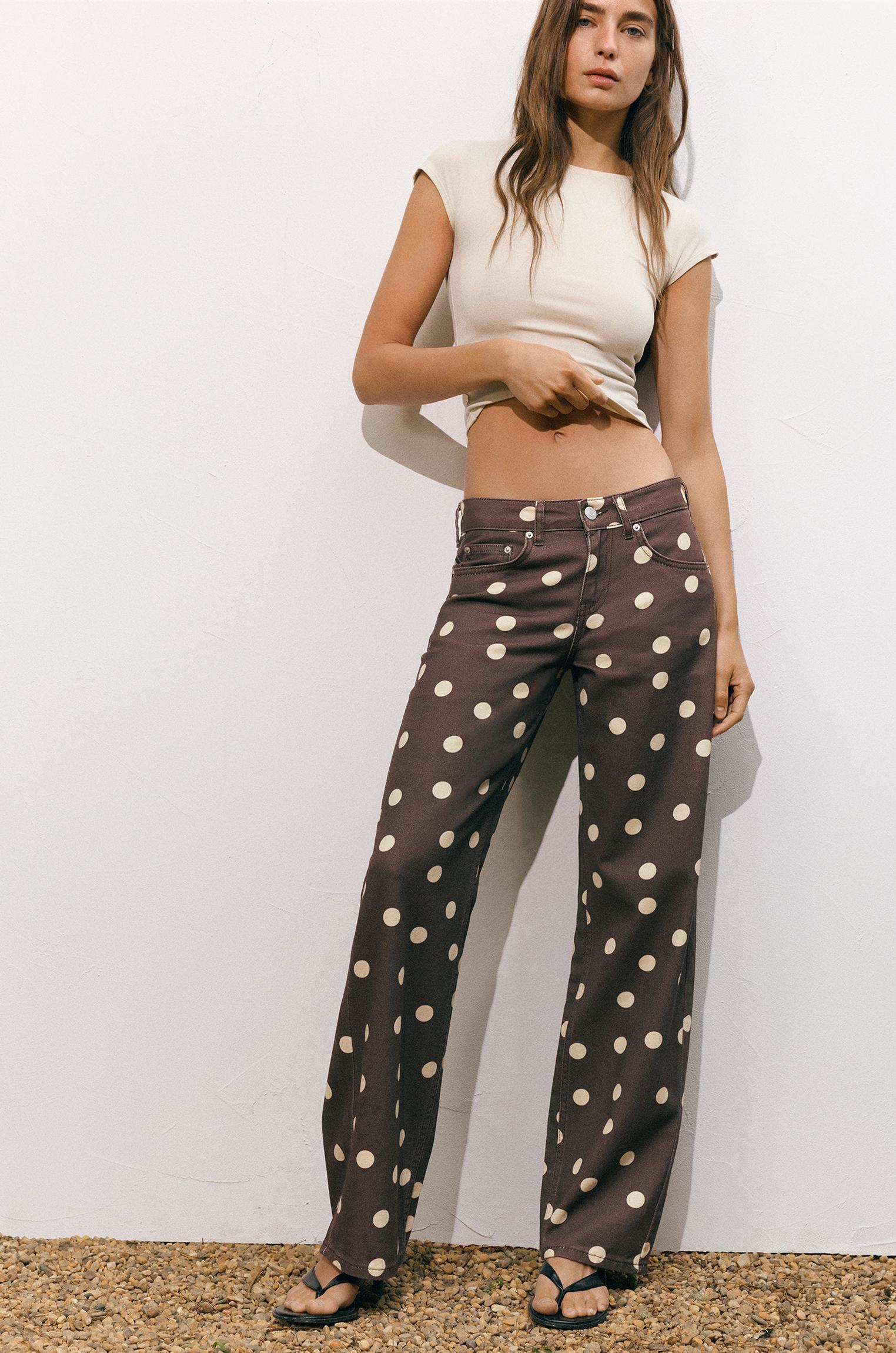 Polka dot straight-leg jeans — Brown