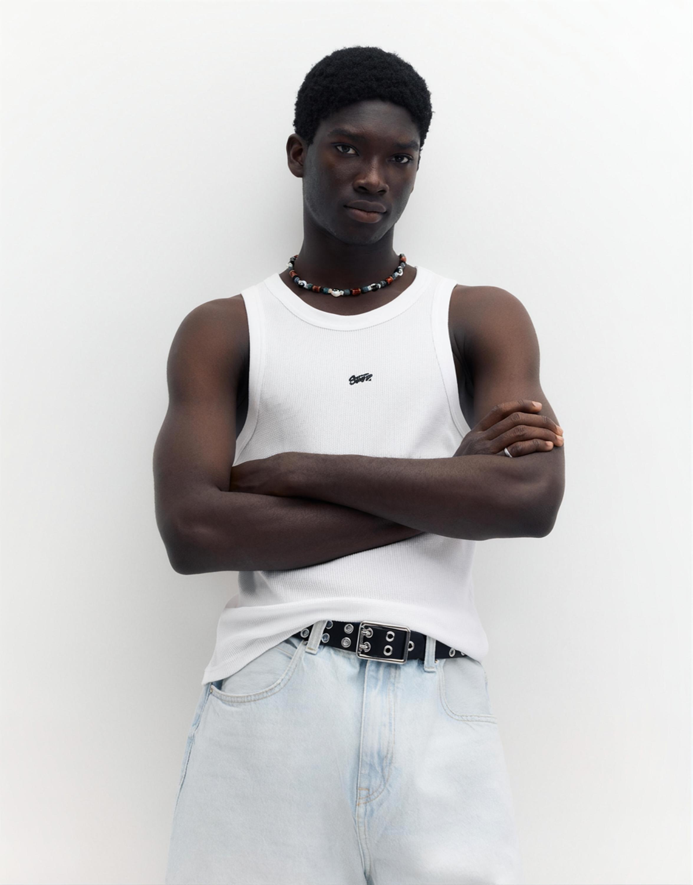 STWD waffle-knit vest — White