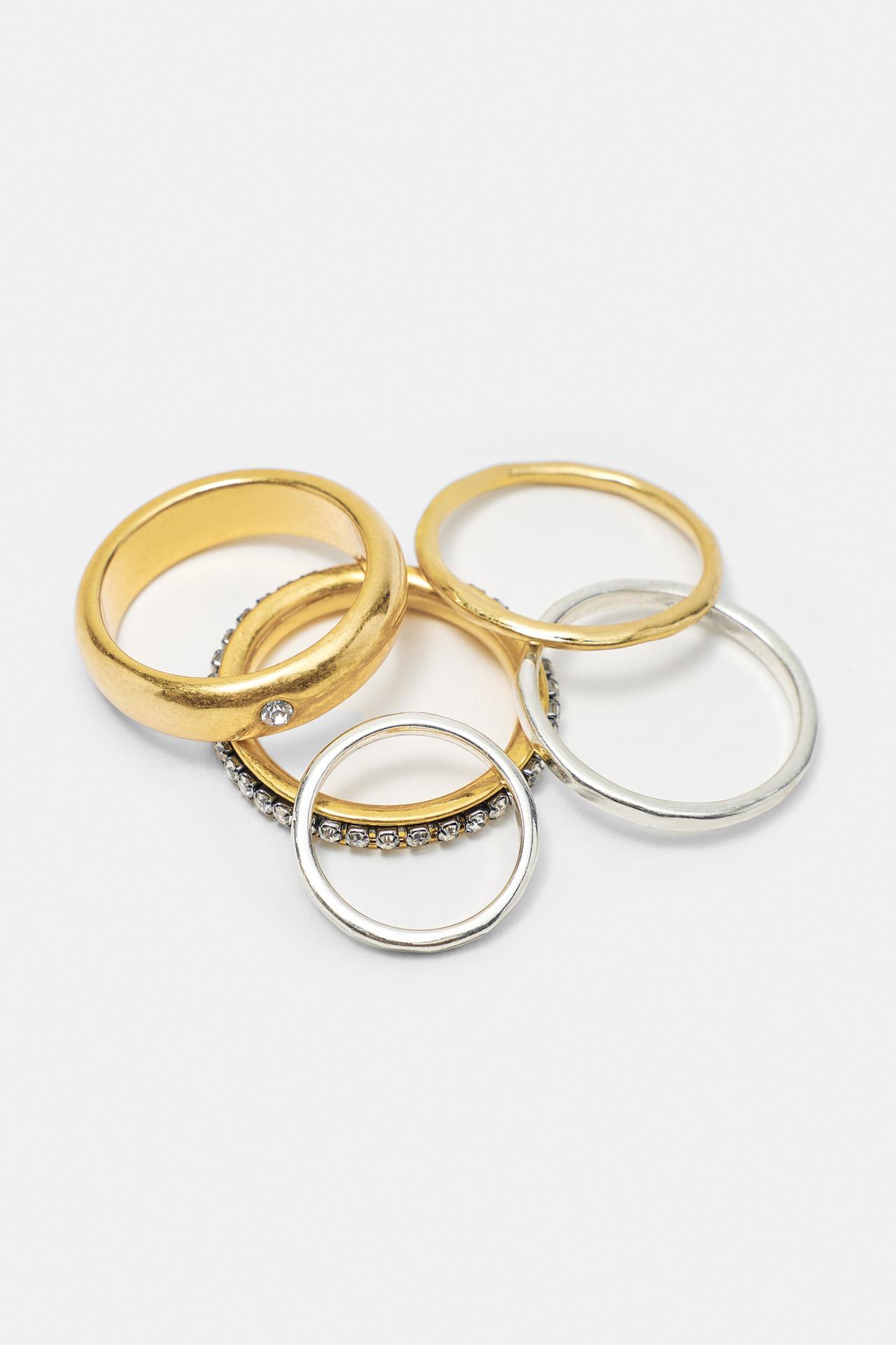 Pack of 5 shimmery rings — Gold