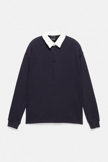 Long sleeve striped polo shirt — Navy 6