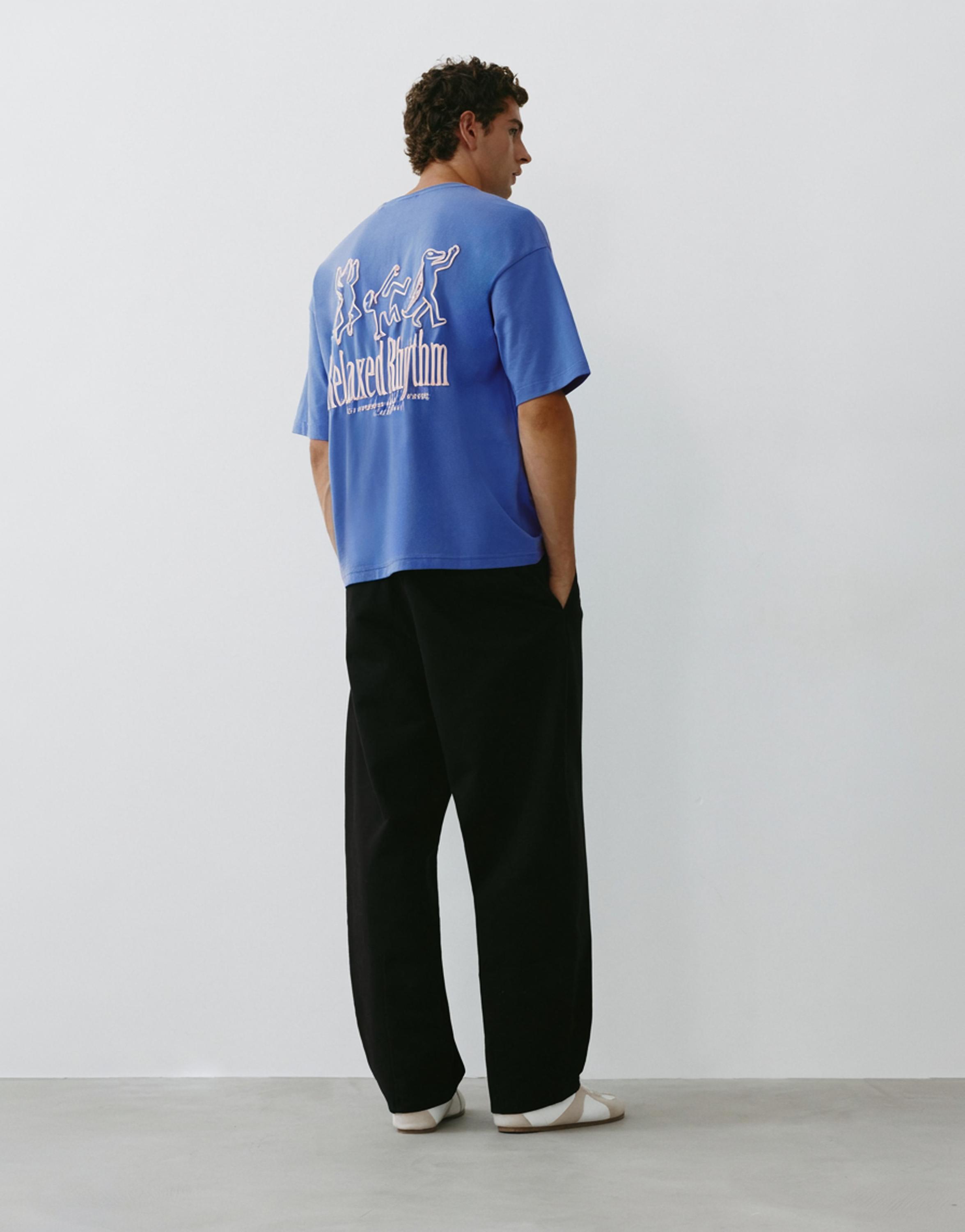 Relaxed fit textured graphic T-shirt — Deep blue