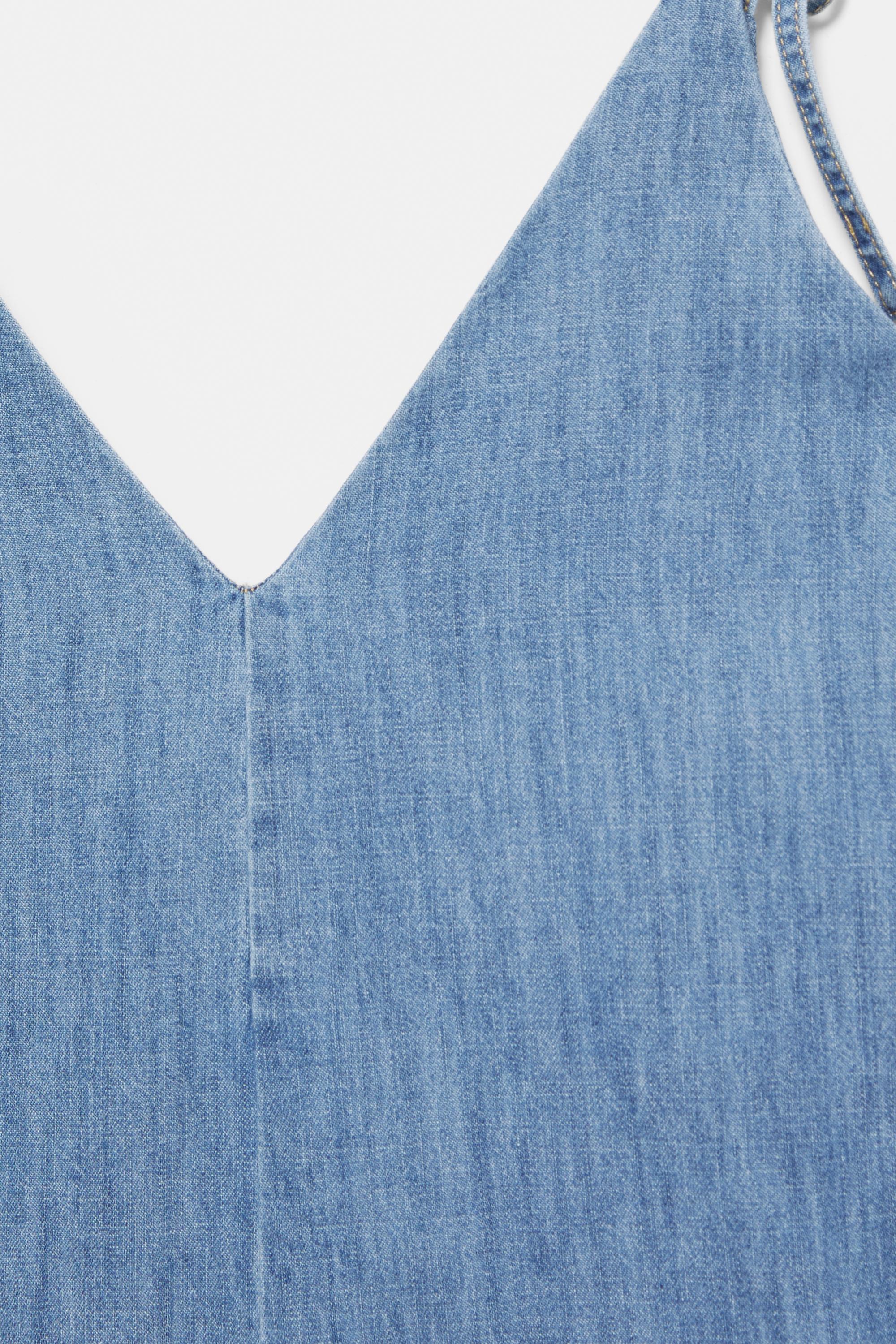 Askılı uzun jean elbise - Görsel 2