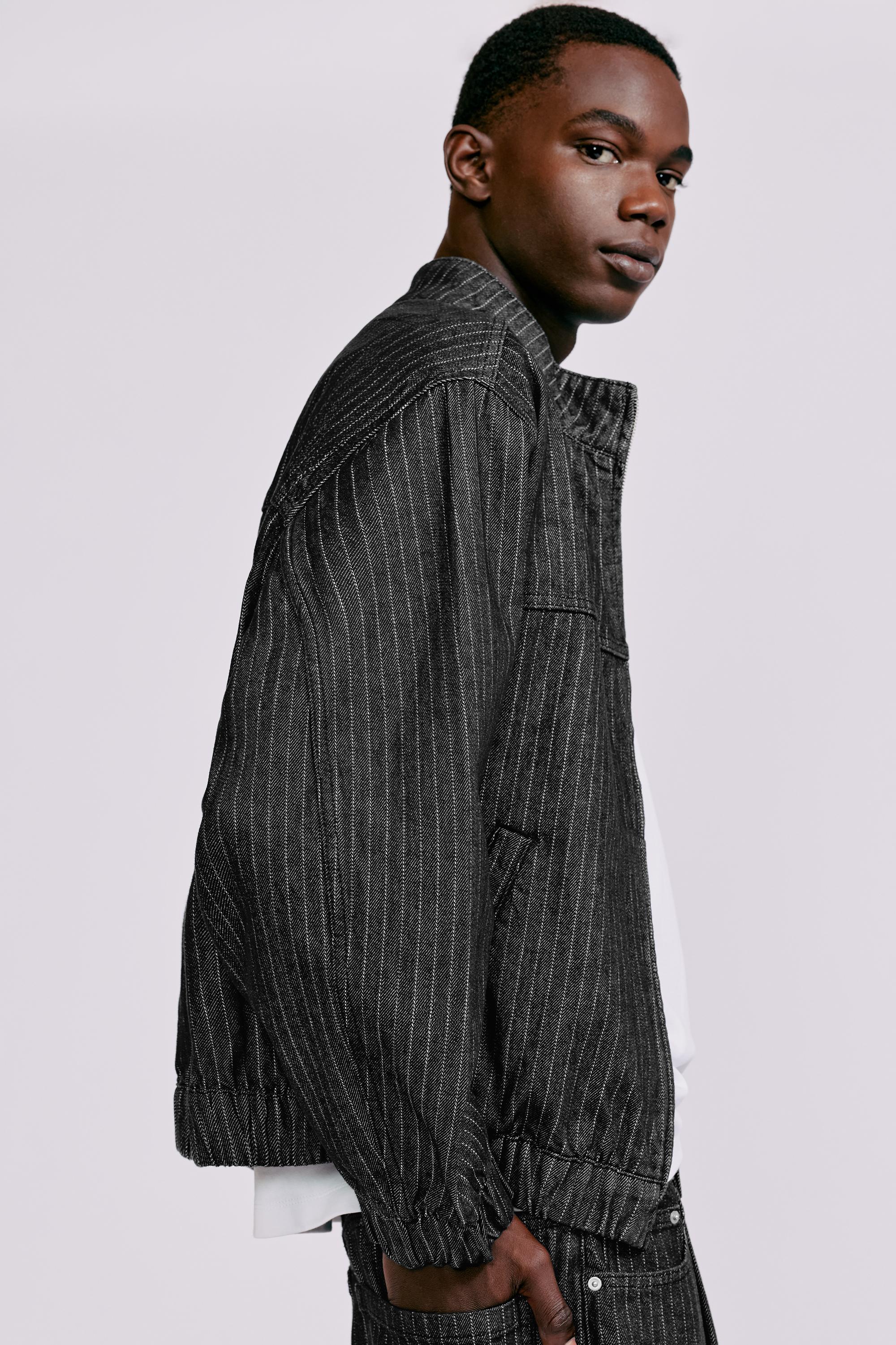 Striped denim jacket — Black