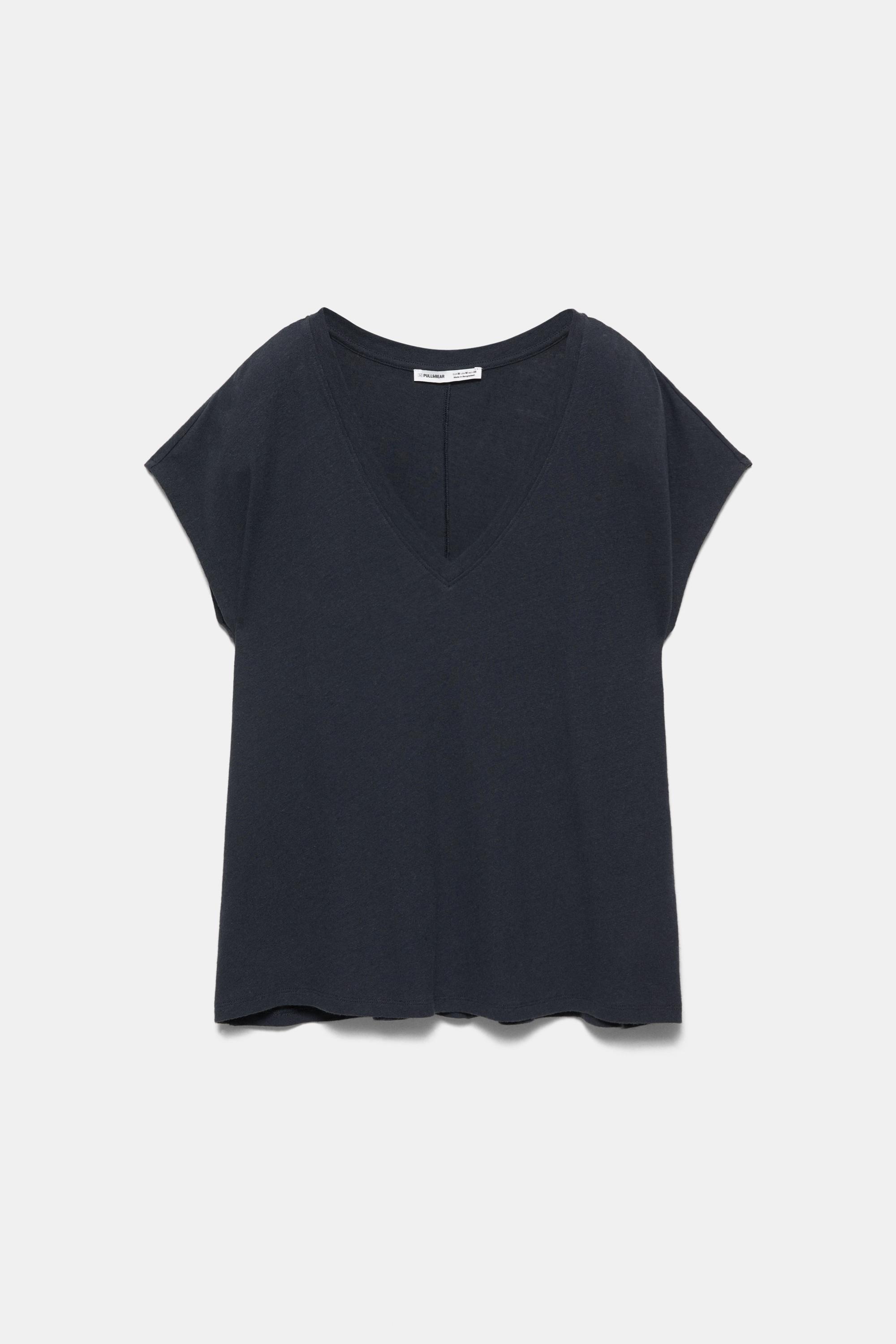 V-neck linen T-shirt — Medium grey